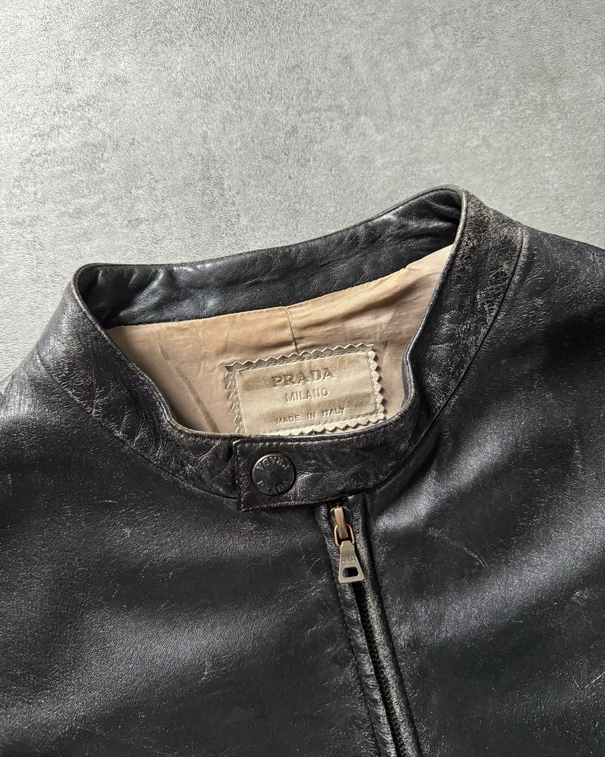 2000s Prada Biker Patched Retro Leather Jacket (S) - 7