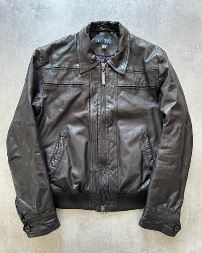 2000s Armani Black Rocky Leather Jacket  (M) - 1