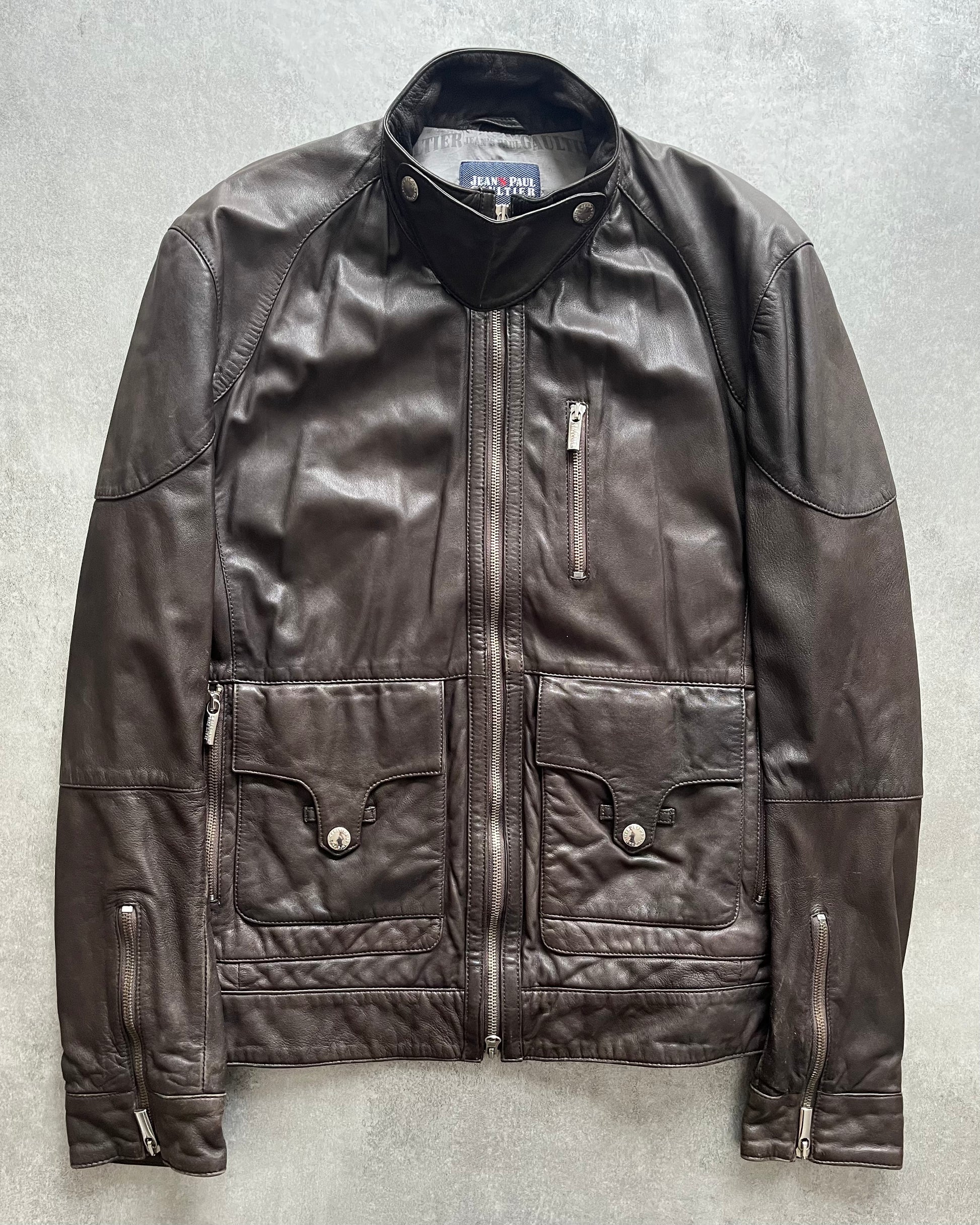 2000s' Jean Paul Gaultier Brown Civil Leather Jacket (M) (M) - 1