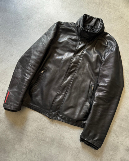 2000s Prada Brut Sport Leather Biker Jacket (L) - 9