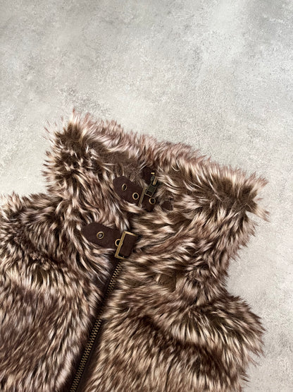 Underground Brown Faux Fur Sleeveless Jacket (XS) - 4