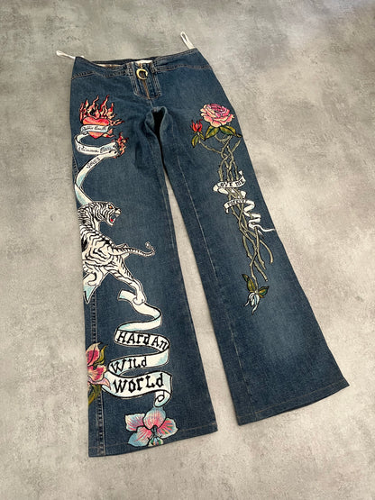 SS2003 Roberto Cavalli Tattoo Tiger Denim Jeans (S) - 2