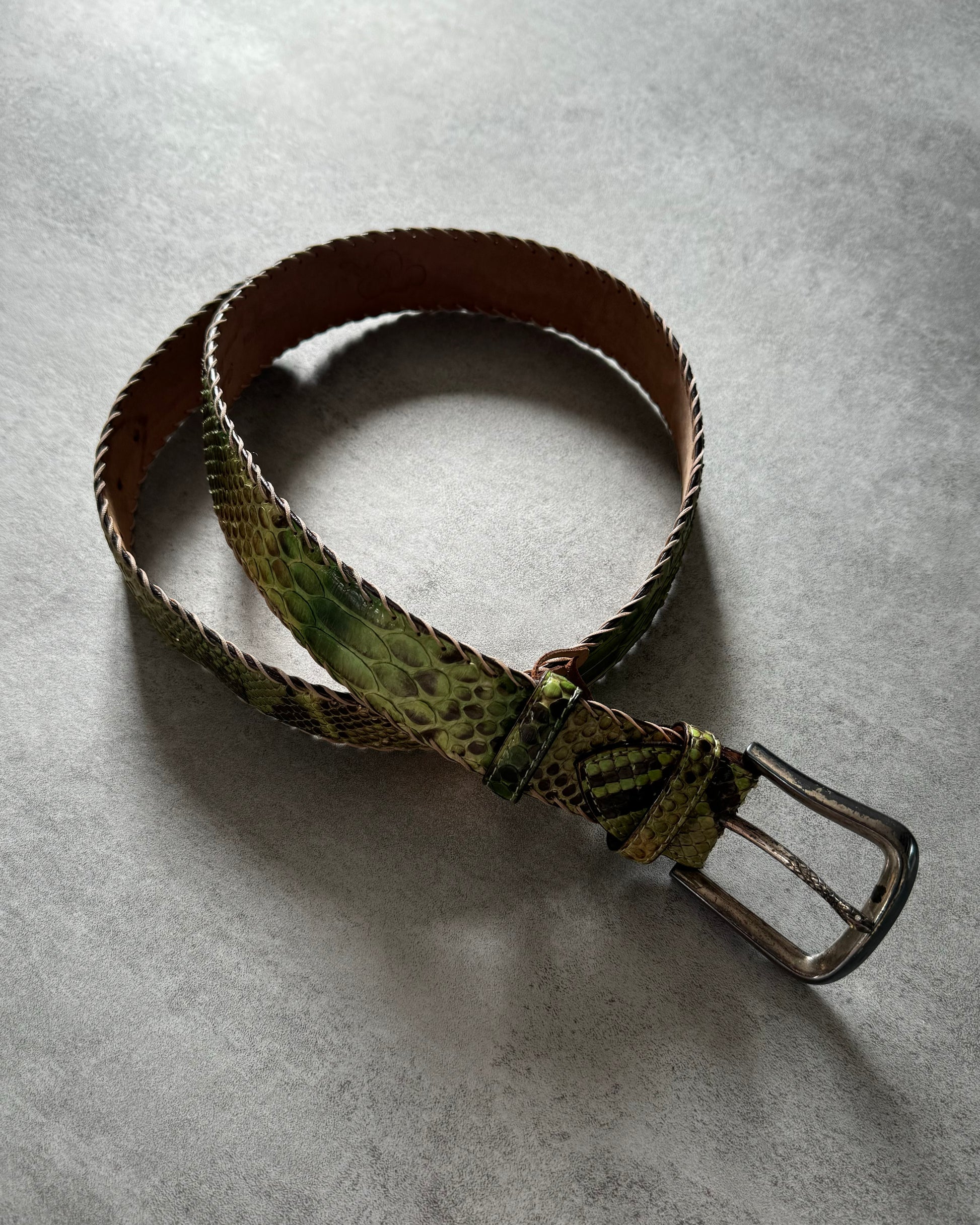 Marco Rettili Artisanal Milanese Green Dopamine Python Leather Belt (OS) - 3