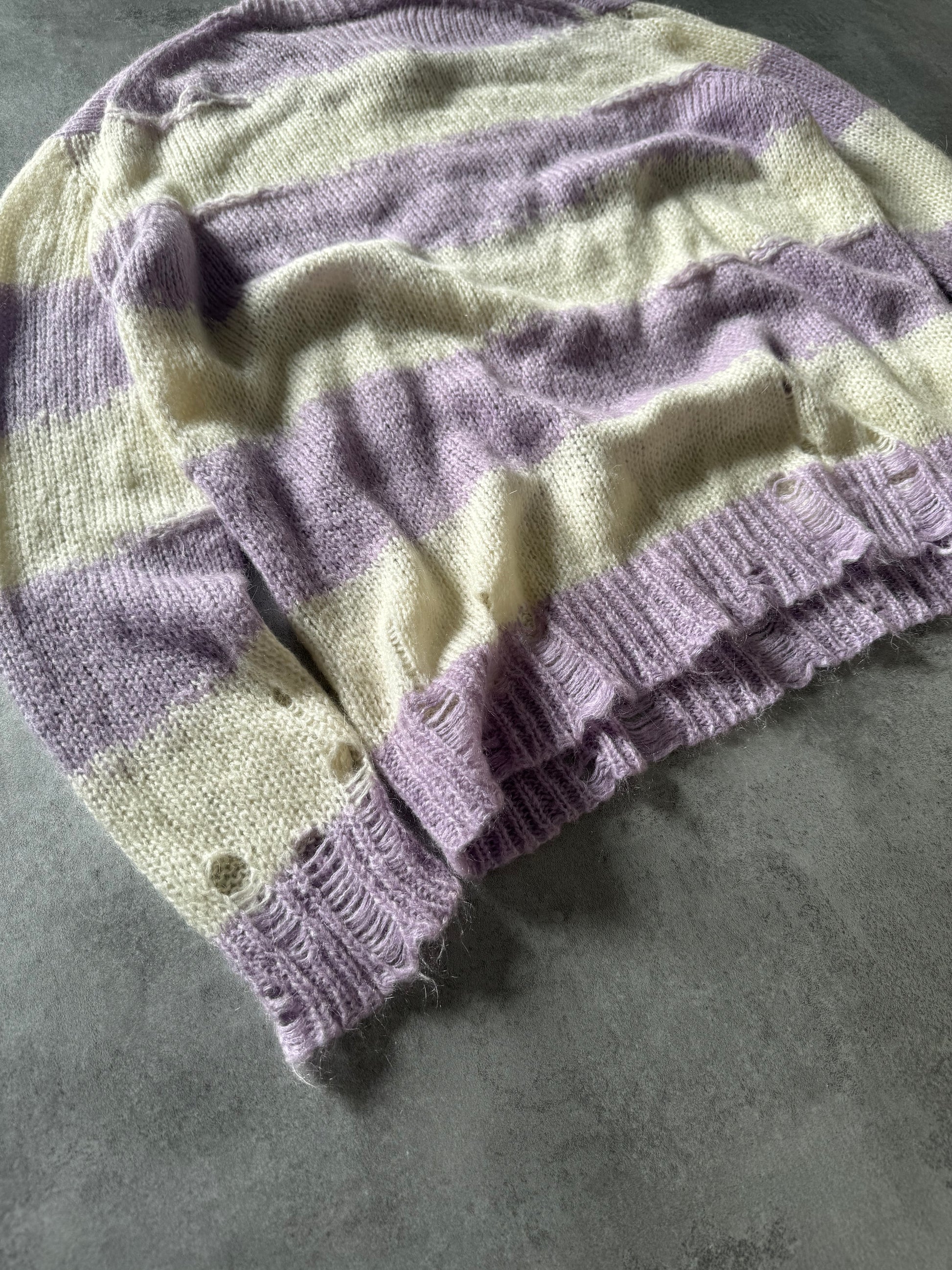 Acne Studios White & Purple Distressed Sweater (M) - 3