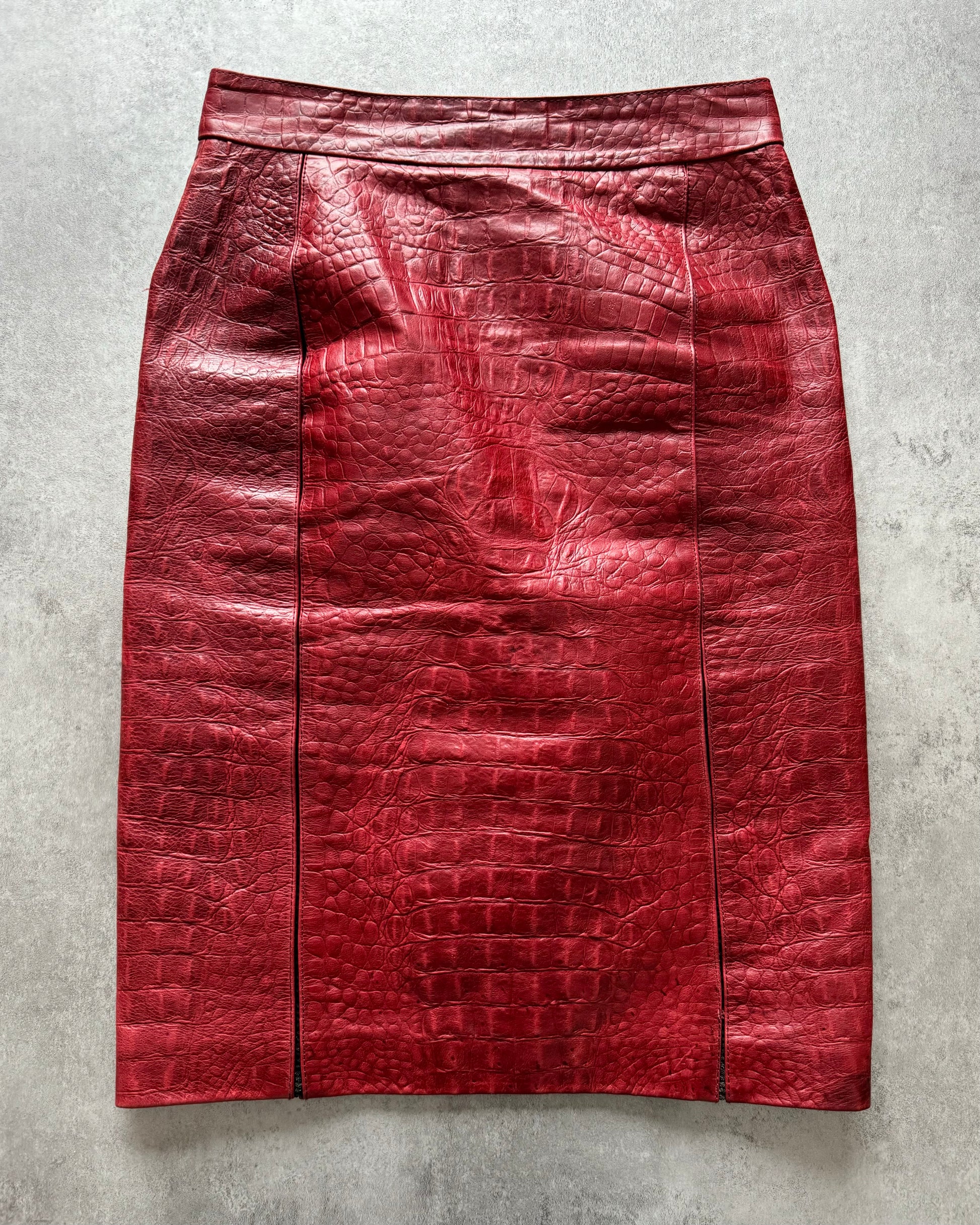 FW2000 Roberto Cavalli Crocodile Leather Red Skirt (S) - 2