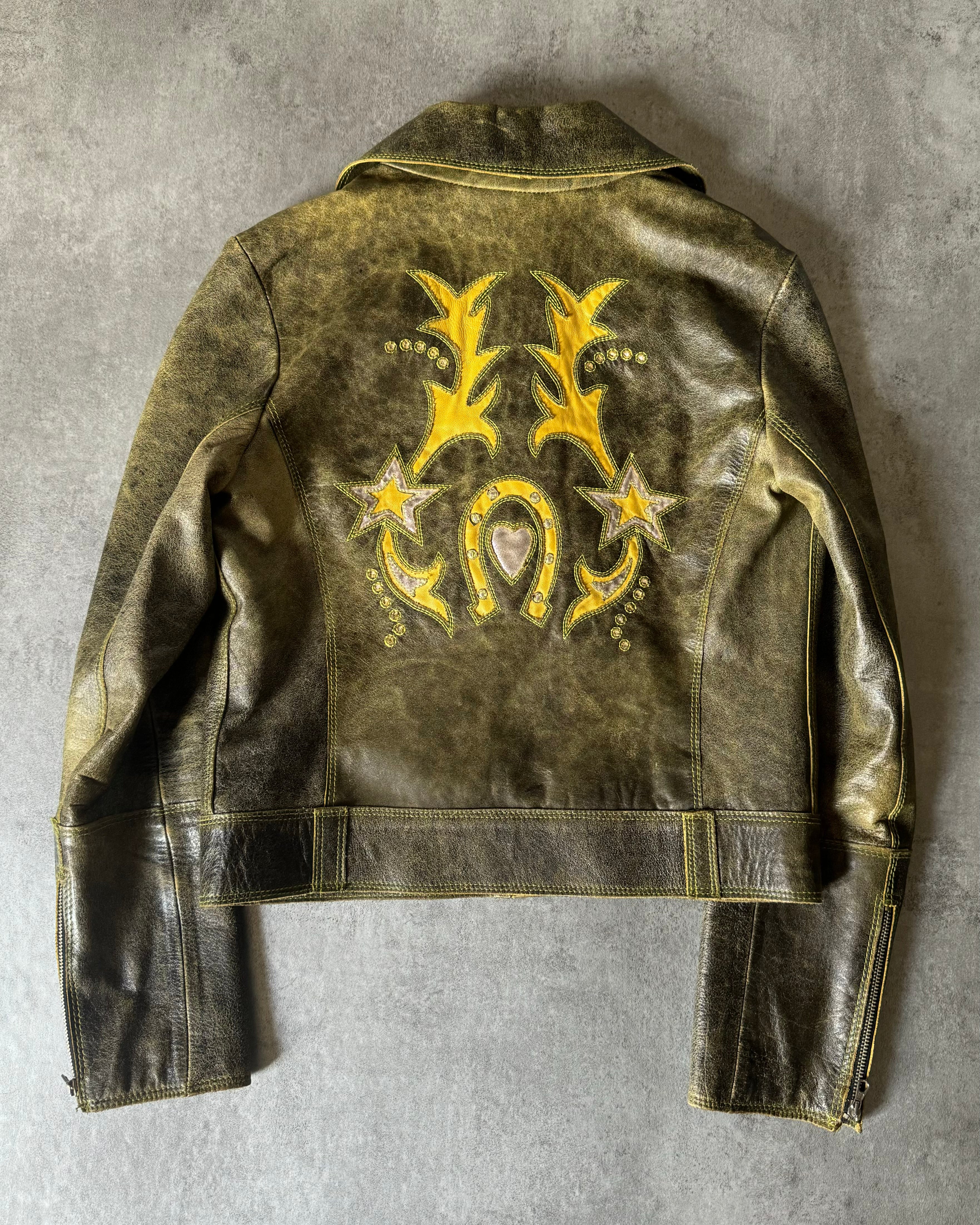 AW2001 Roberto Cavalli Yellow Faded Biker Jacket  (XS) - 1