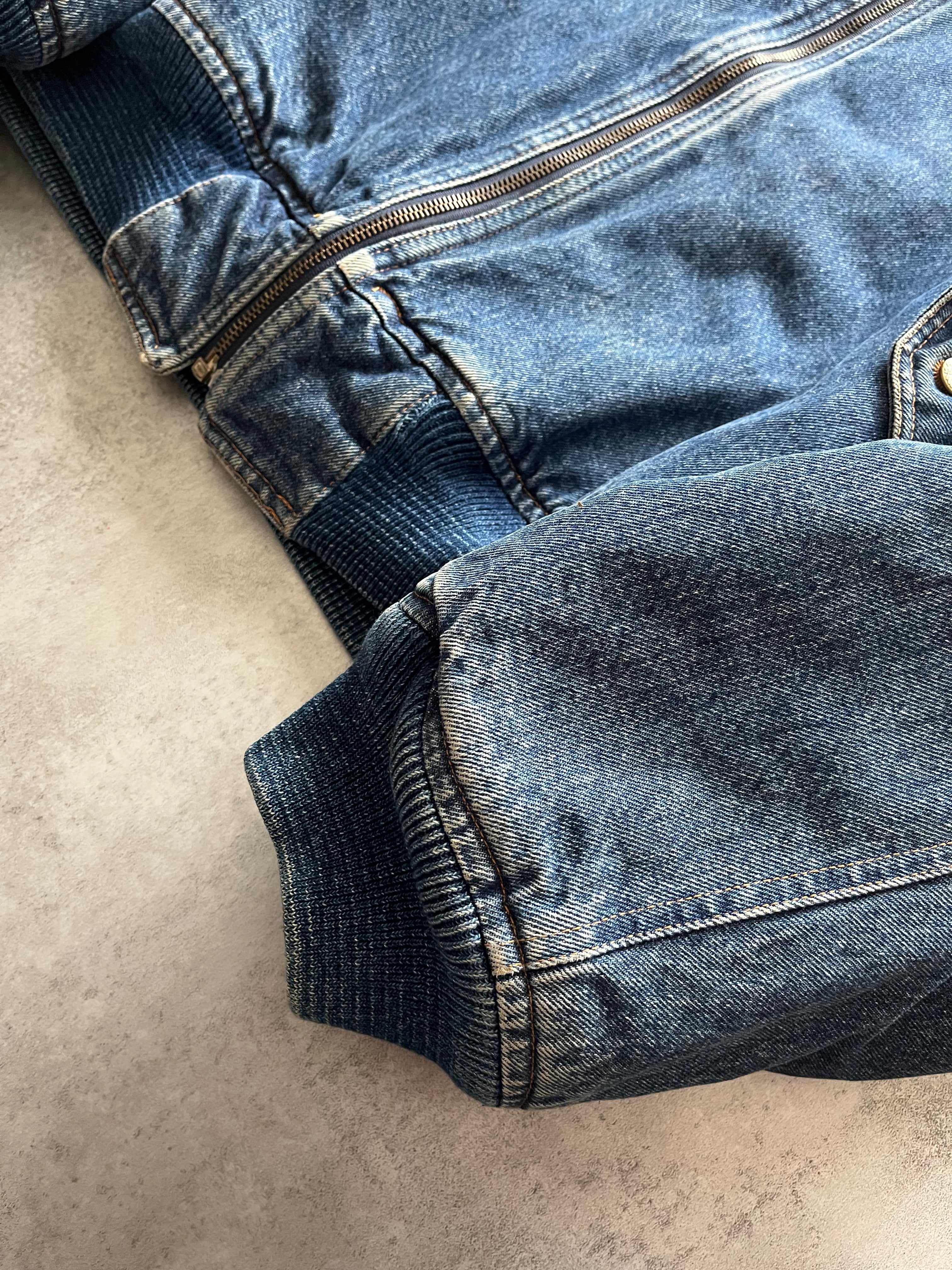 1990s Moschino Aero Relaxed Denim Bomber Jacket (M) - 7