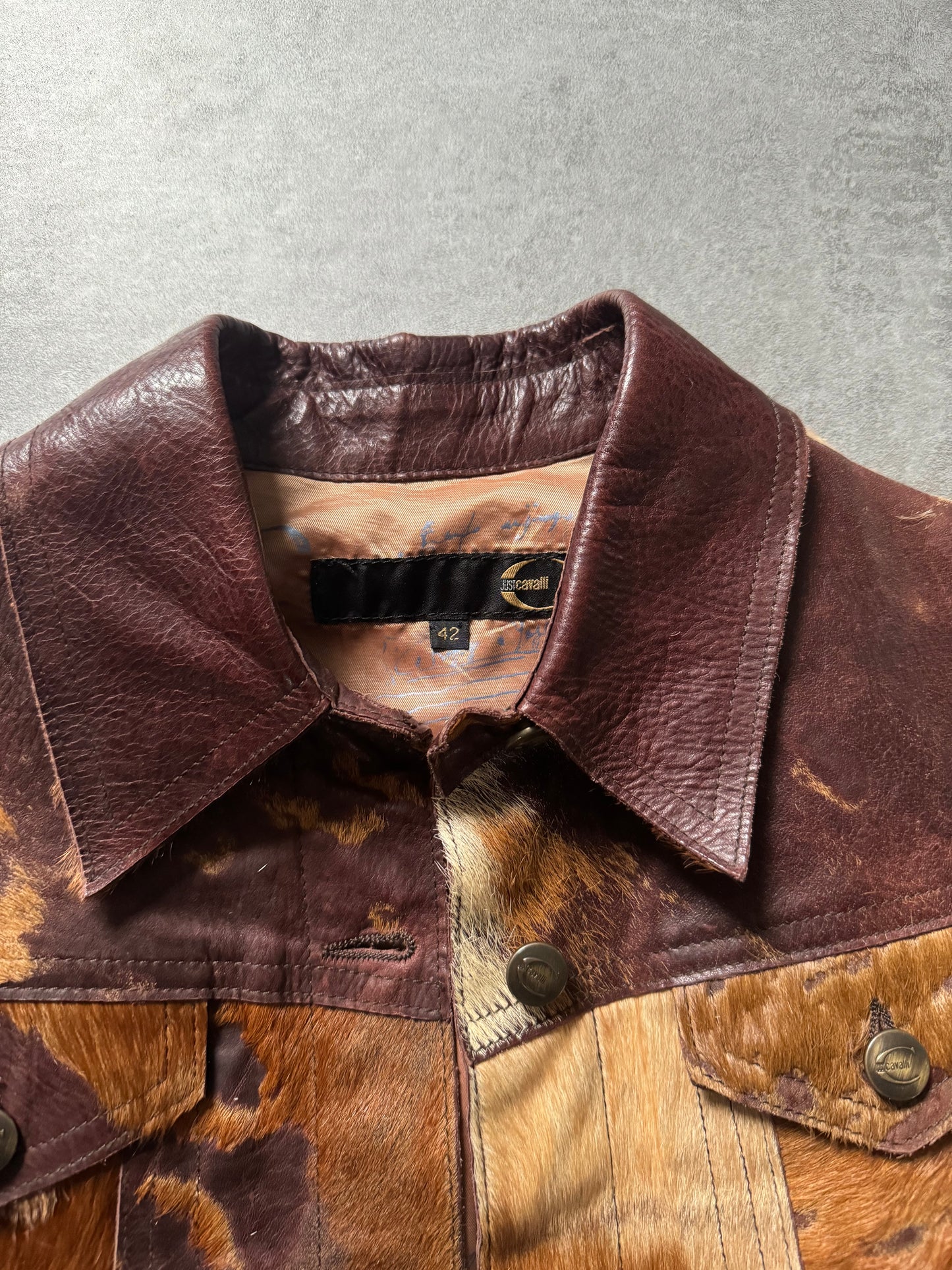 2000s Cavalli Imperial Brown Caw Leather Jacket (XS) - 10