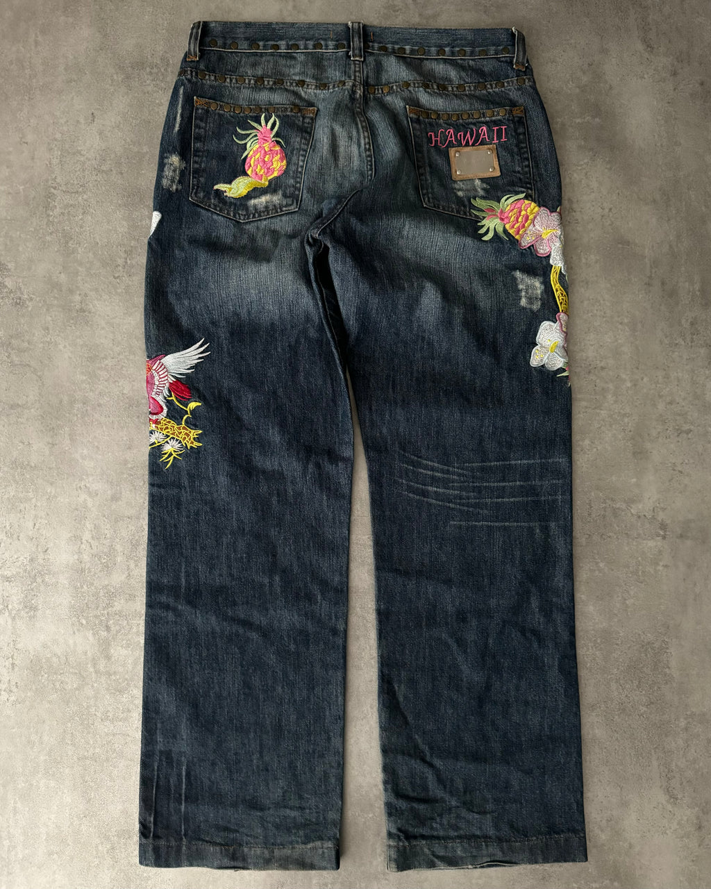 SS2006 Dolce & Gabbana Hawaii Embroideries Denim Jeans  (L) - 2