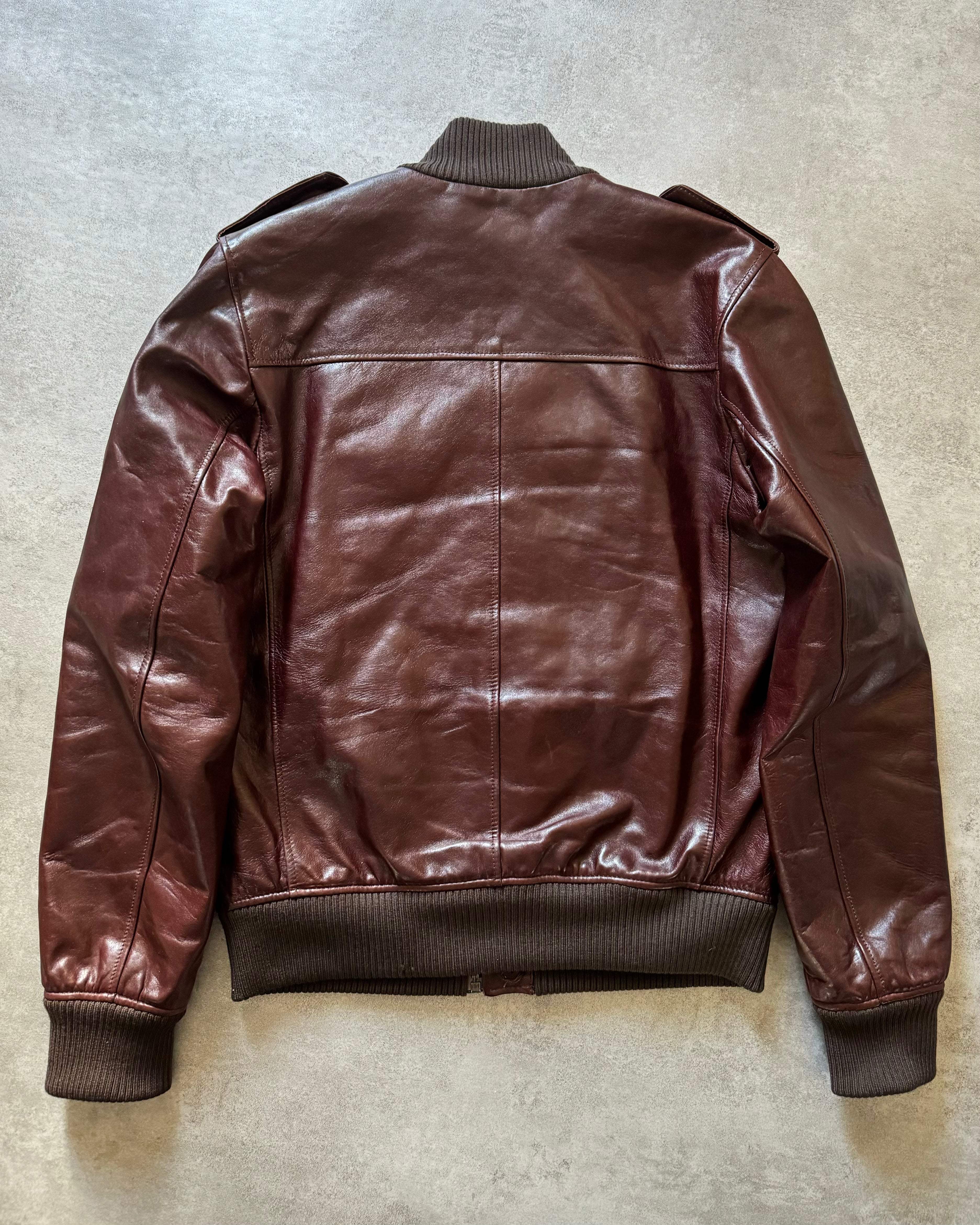 AW2008 Prada Bordeaux Thick Cowhide Premium Calf Leather Jacket  (M) - 2