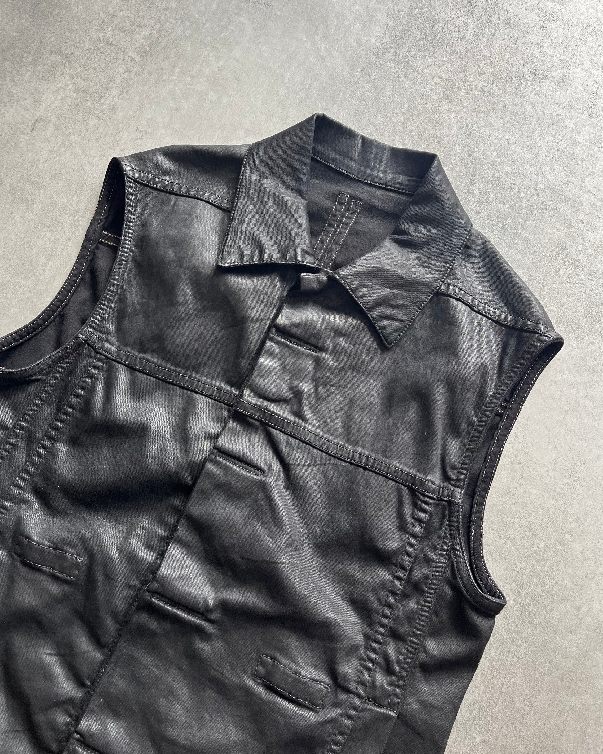 Rick Owens Dark Shadows Sleeveless Waxed Black Jacket (S/M) (M) - 5