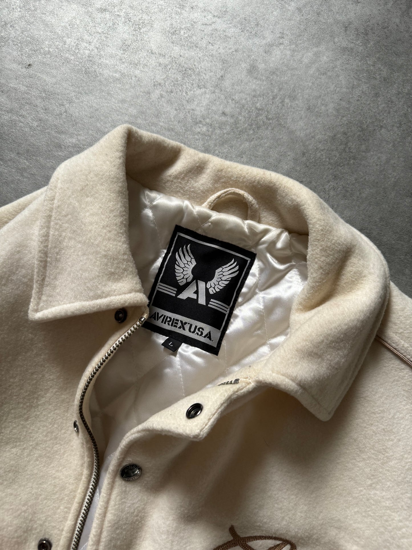 1980s Avirex Creamy Wool New-York Varsity Jacket  (L) - 7