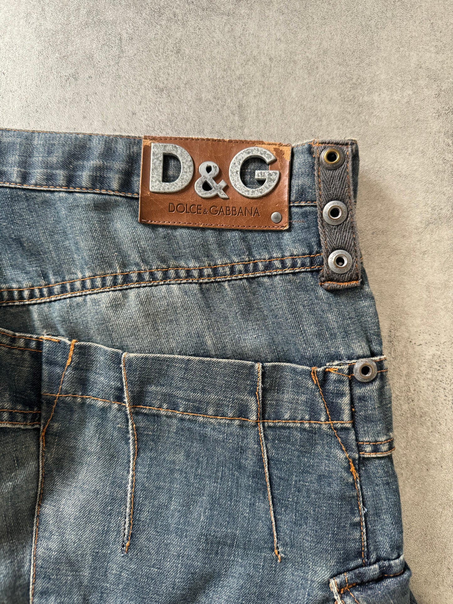 SS2004 Dolce & Gabbana Blue Cargo Bondage Denim Pants (XL) - 6