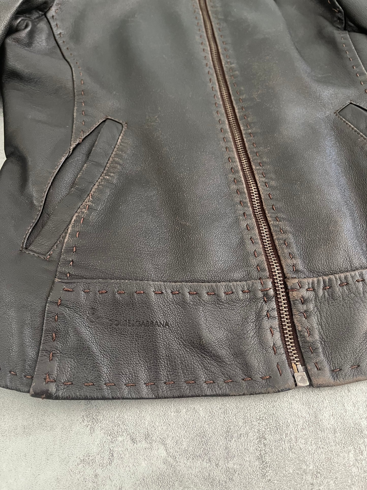 2000s Dolce & Gabbana Milano Brown Leather Jacket (XS) - 3