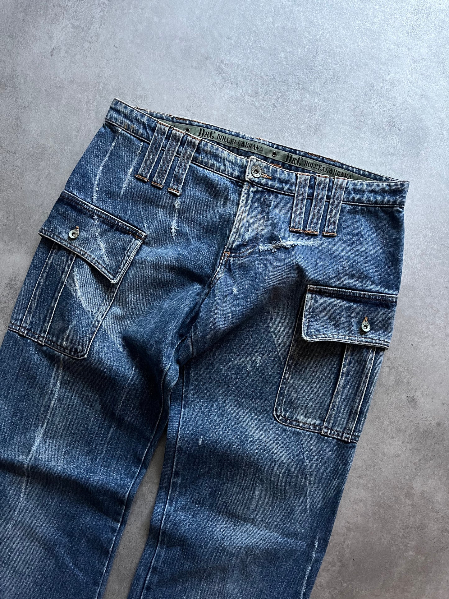 SS2004 Dolce & Gabbana Faded Cargo Denim Jeans (L)  (L) - 6