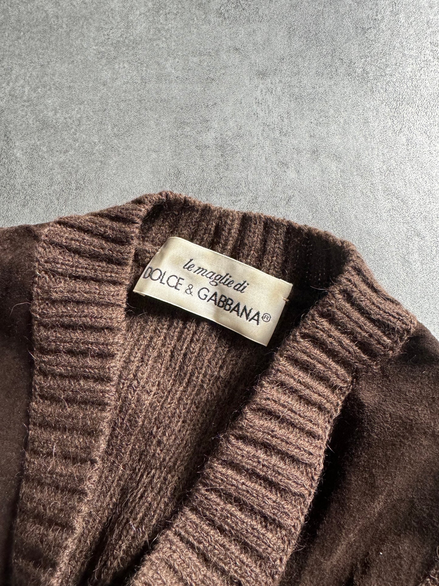 1990s Dolce & Gabbana Wool Leather Brown Cardigan  (XS) - 5