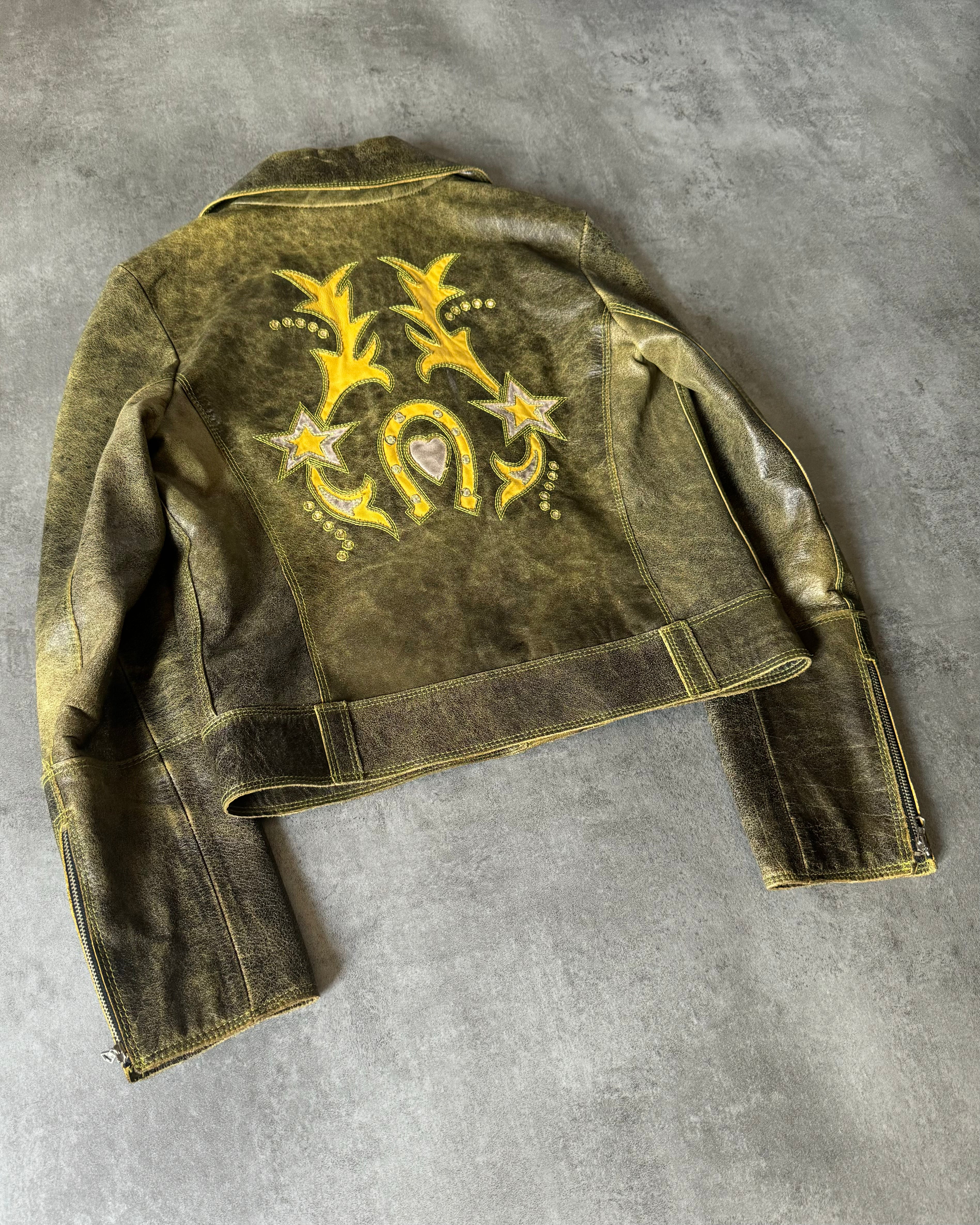 AW2001 Roberto Cavalli Yellow Faded Biker Jacket  (XS) - 3