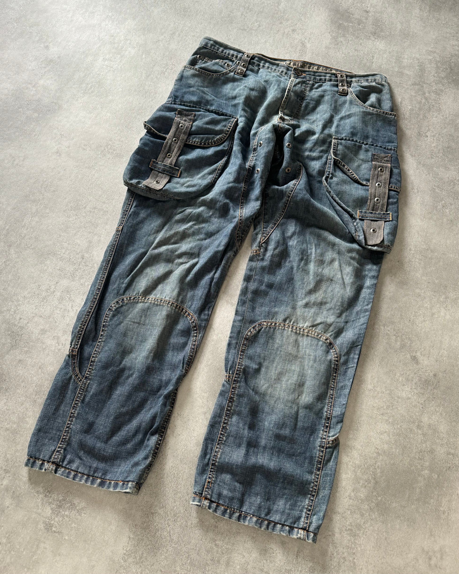 SS2004 Dolce & Gabbana Blue Cargo Bondage Denim Pants (XL) - 3