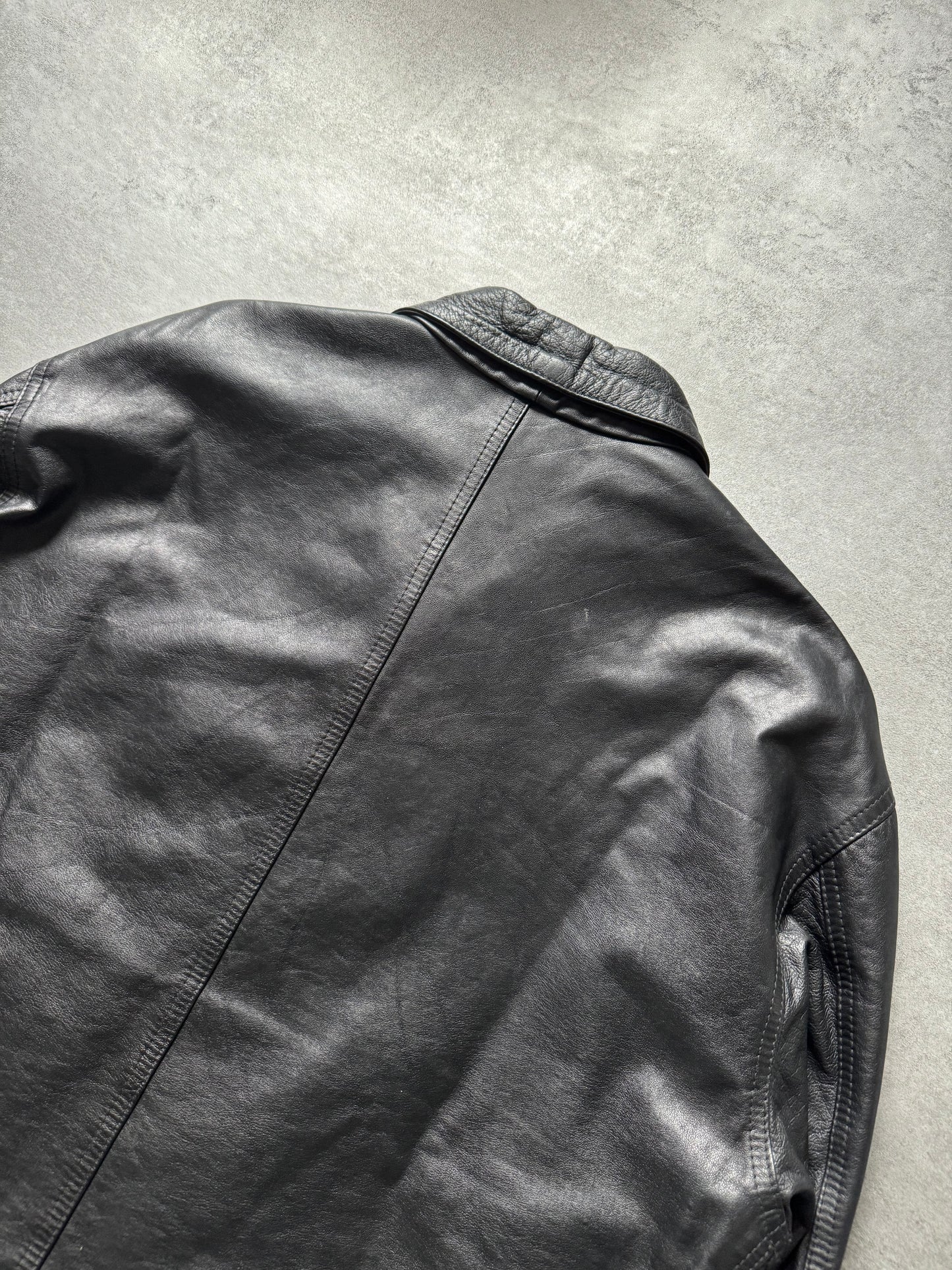 1990s Armani Pragmatic Black Leather Jacket  (L) - 4