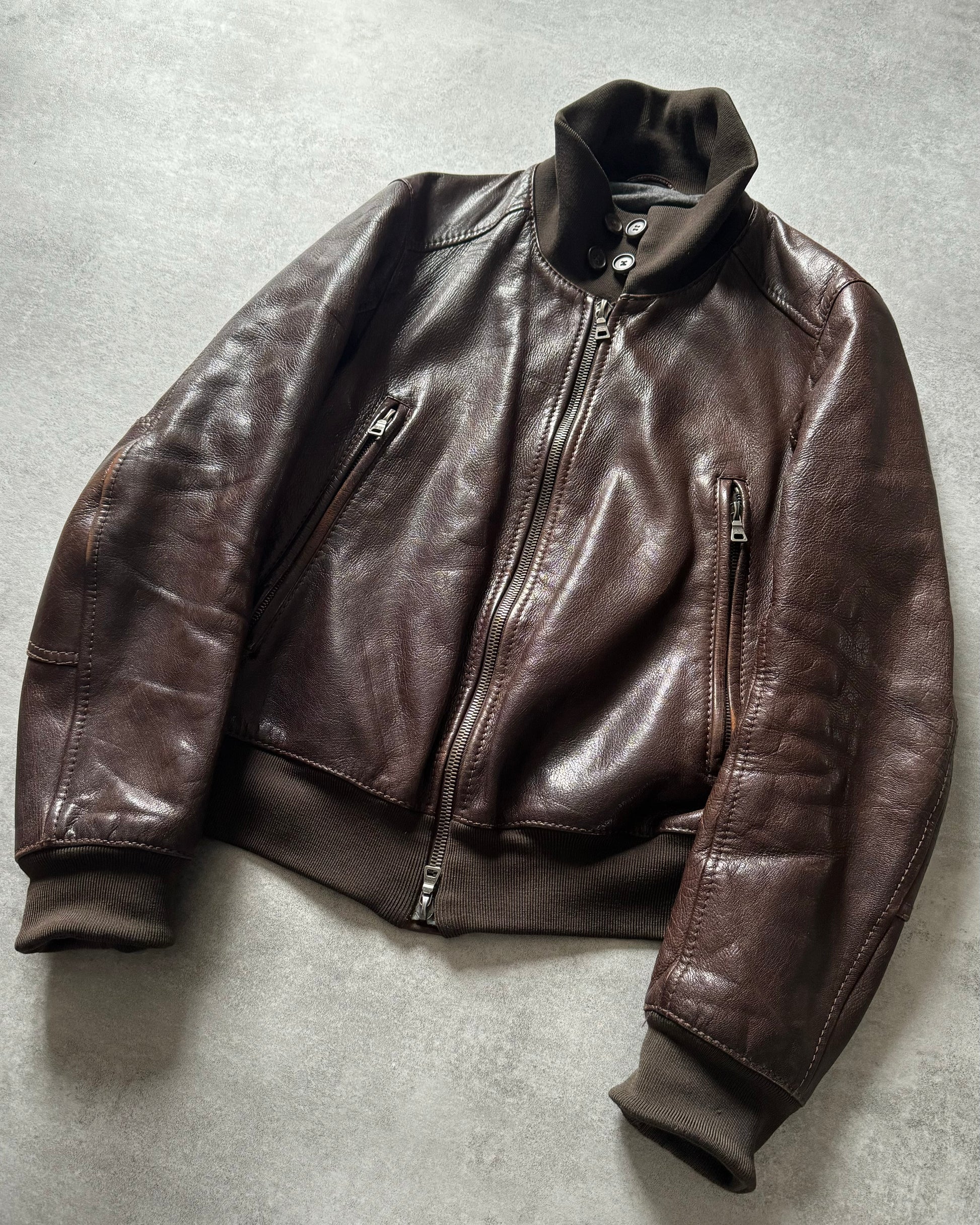 2000s Prada Signature Elbow Paded Leather Jacket (M) - 4