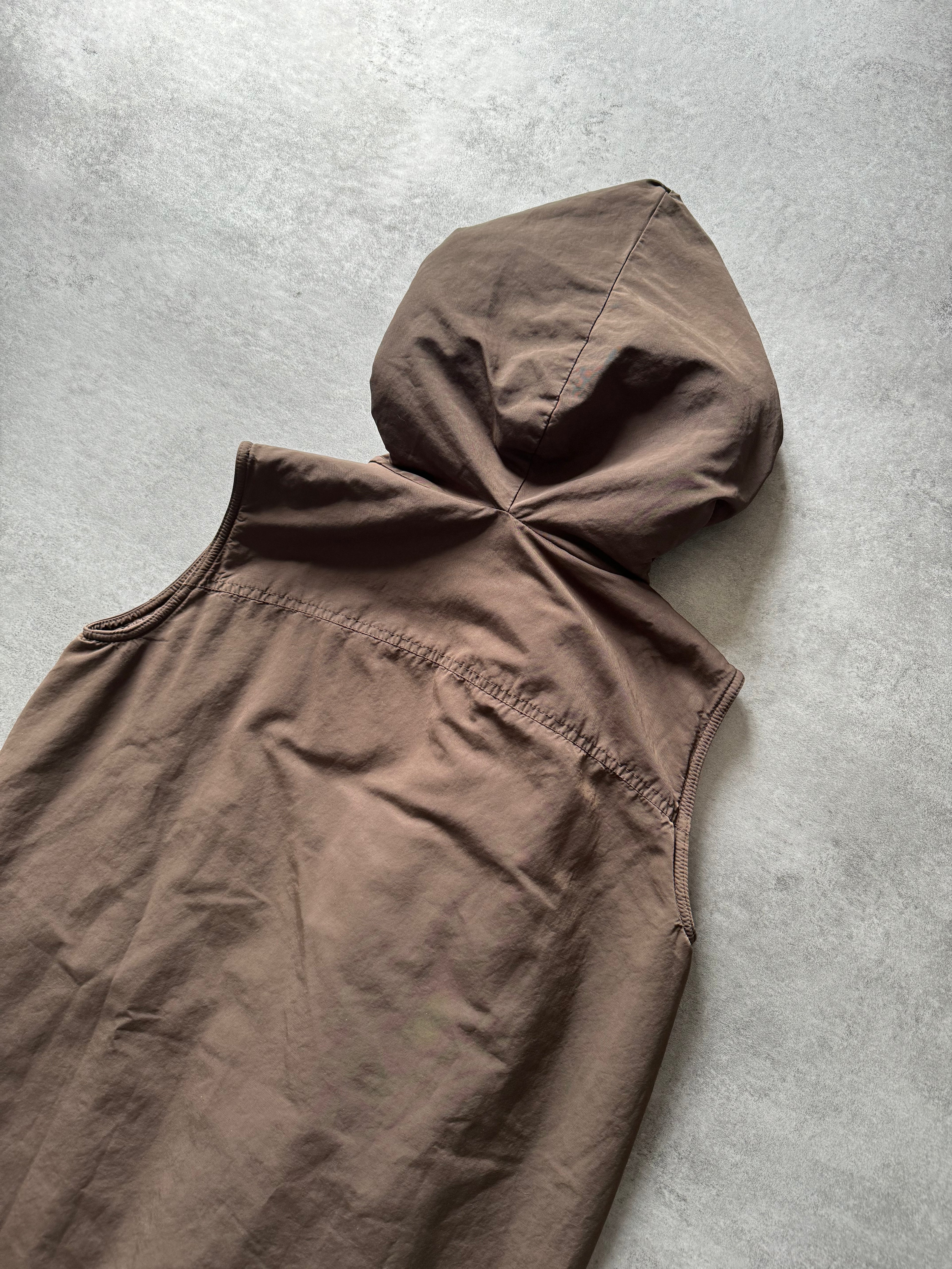 SS2015 Rick Owens Long Sleeveless Brown Hooded Jacket (M) - 6