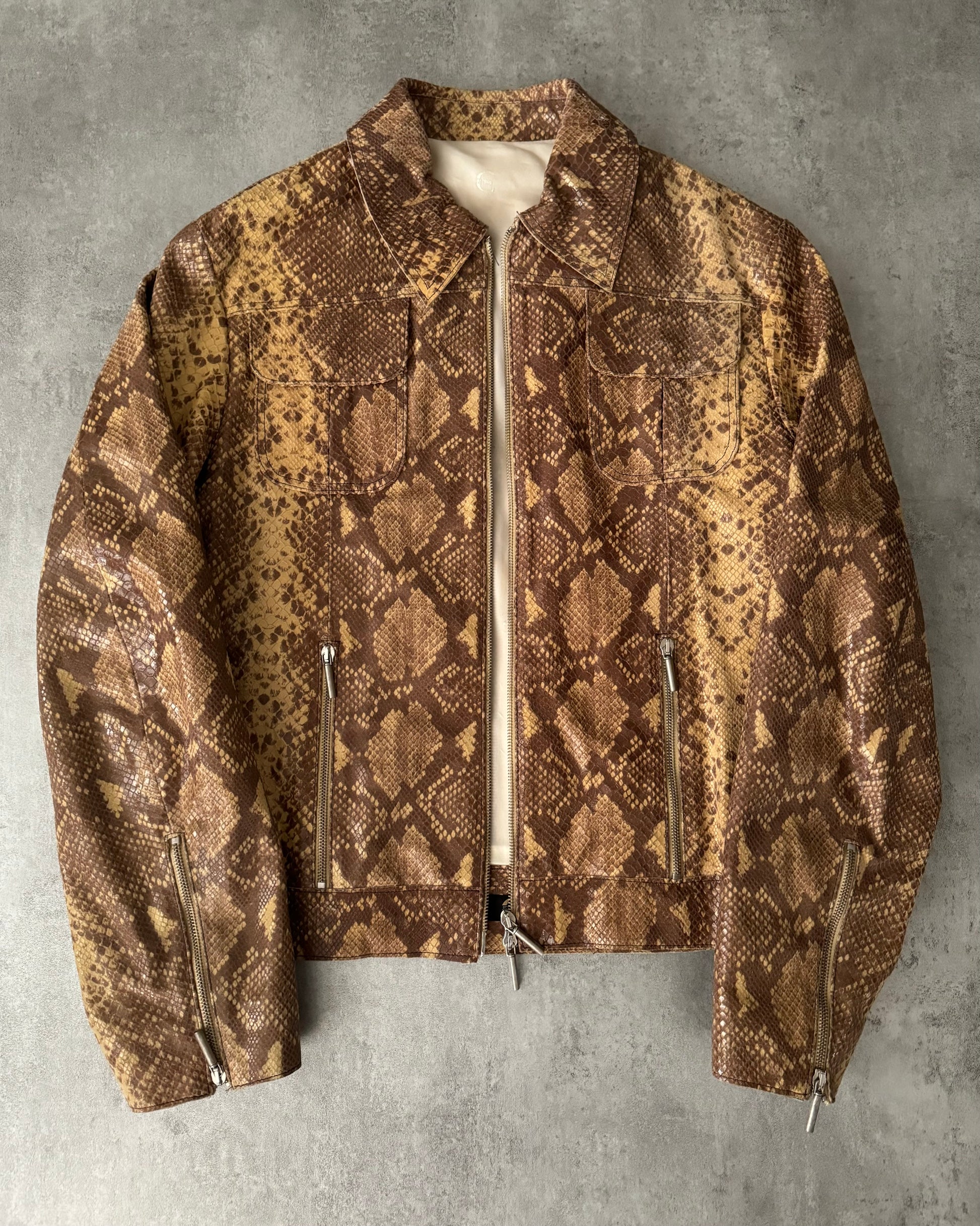 Cavalli Varnished Python Leather Camel Jacket (M) - 3