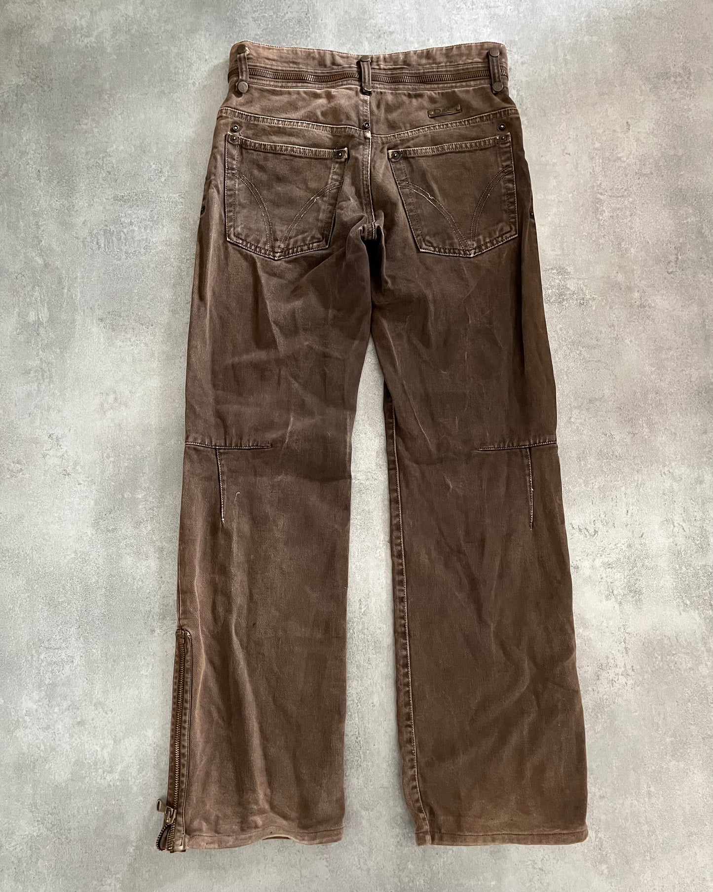 AW2003 Dolce & Gabbana Brown Zipped Pants (S) - 3