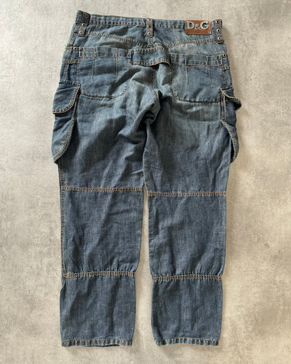 SS2004 Dolce & Gabbana Blue Cargo Bondage Denim Pants (XL) - 2