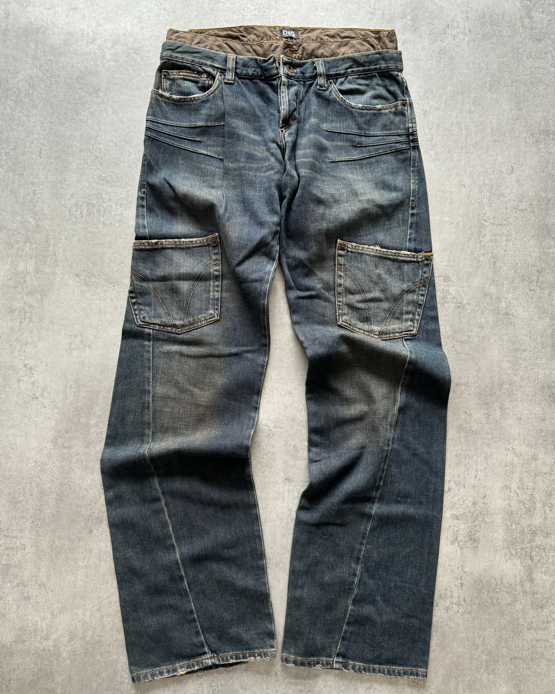 2003AW ドルチェ＆ガッバーナ ダブルウエスト フェードデニム カーゴ