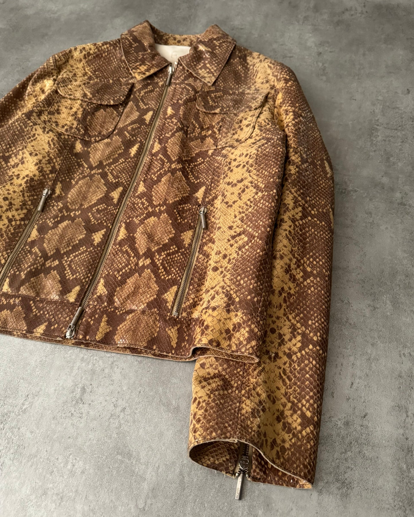 Cavalli Varnished Python Leather Camel Jacket (M) - 4