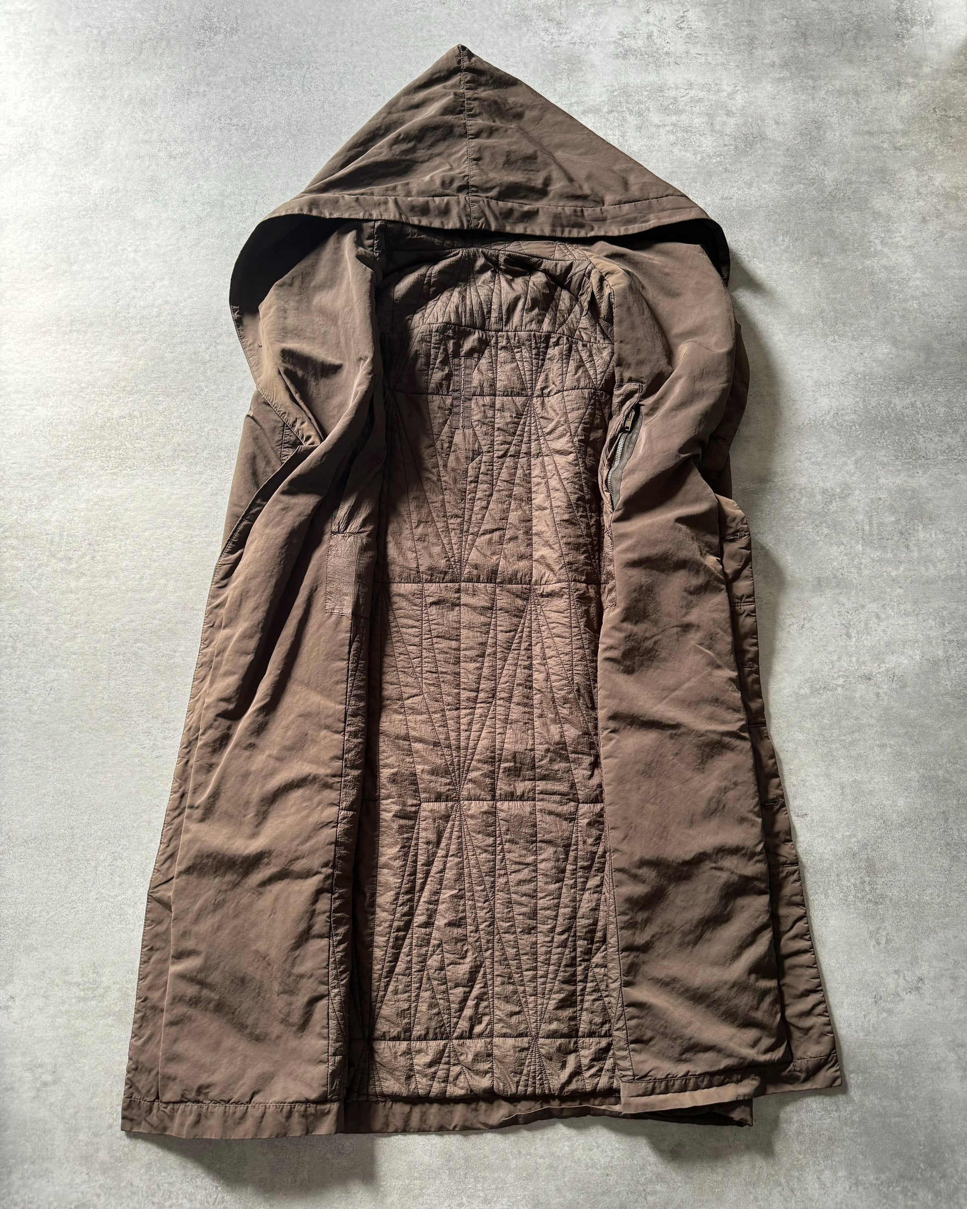 SS2015 Rick Owens Long Sleeveless Brown Hooded Jacket (M) - 3