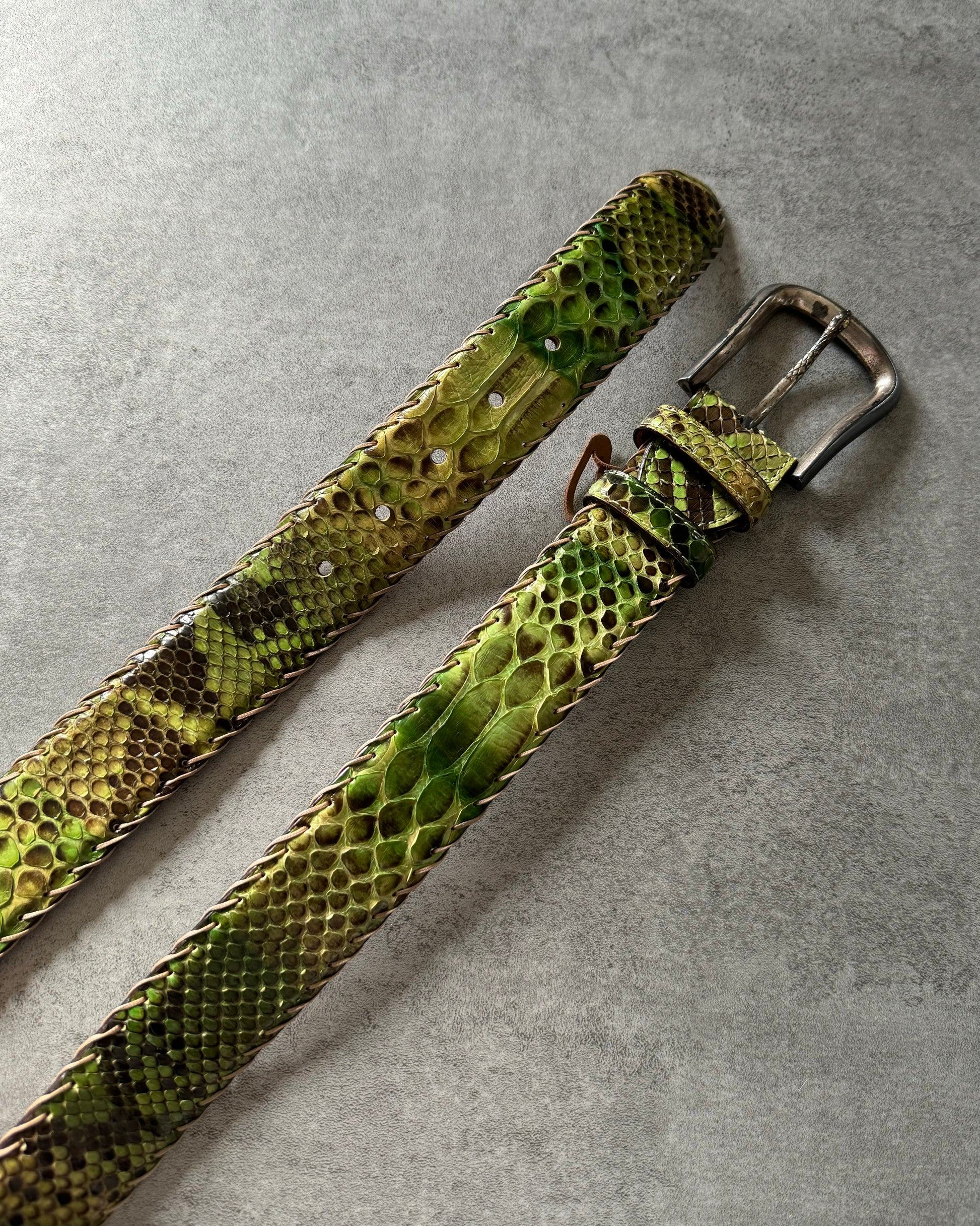 Marco Rettili Artisanal Milanese Green Dopamine Python Leather Belt (OS) - 1
