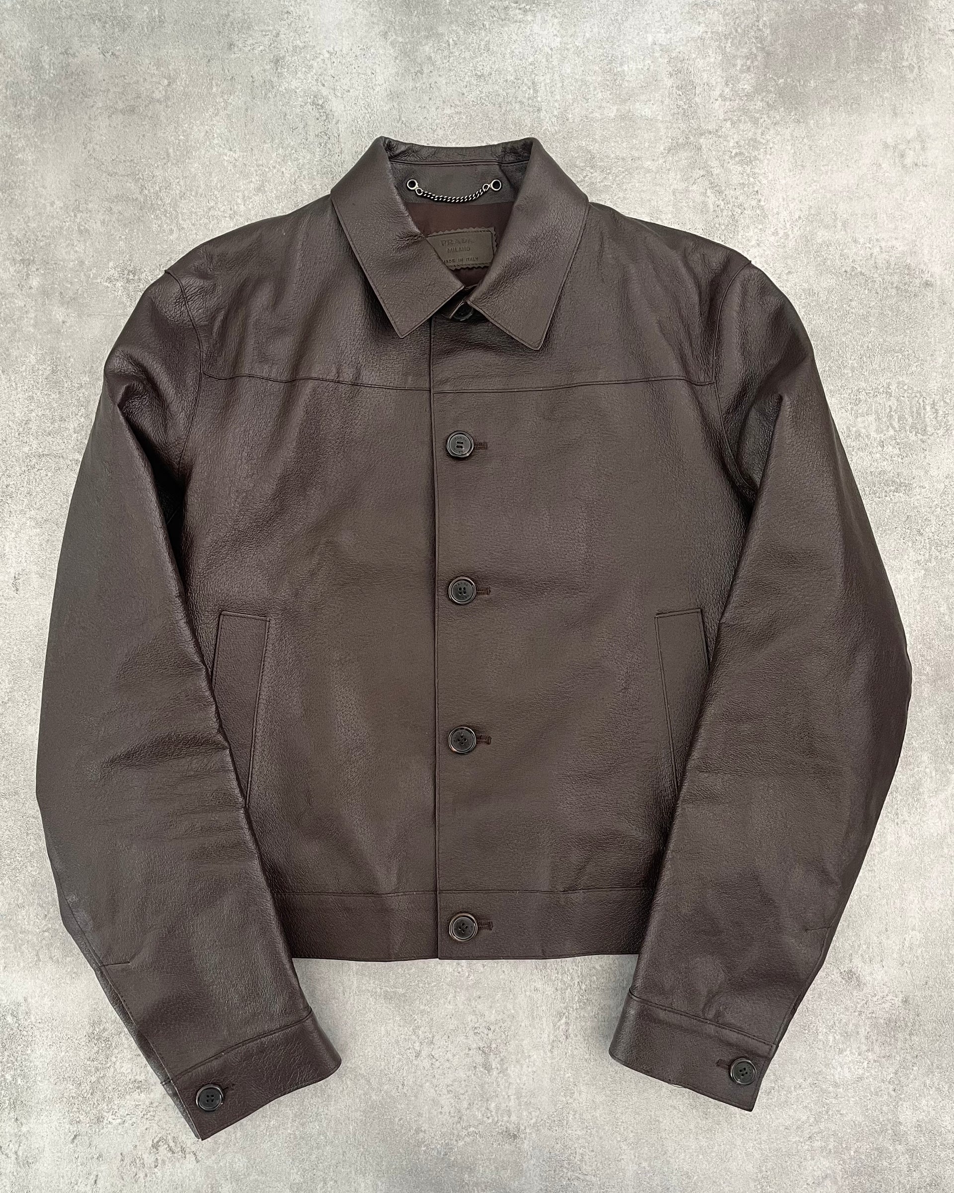 2005 AW プラダ ブラウン ミニマリスト レザー ジャケット (M) – Dolce 