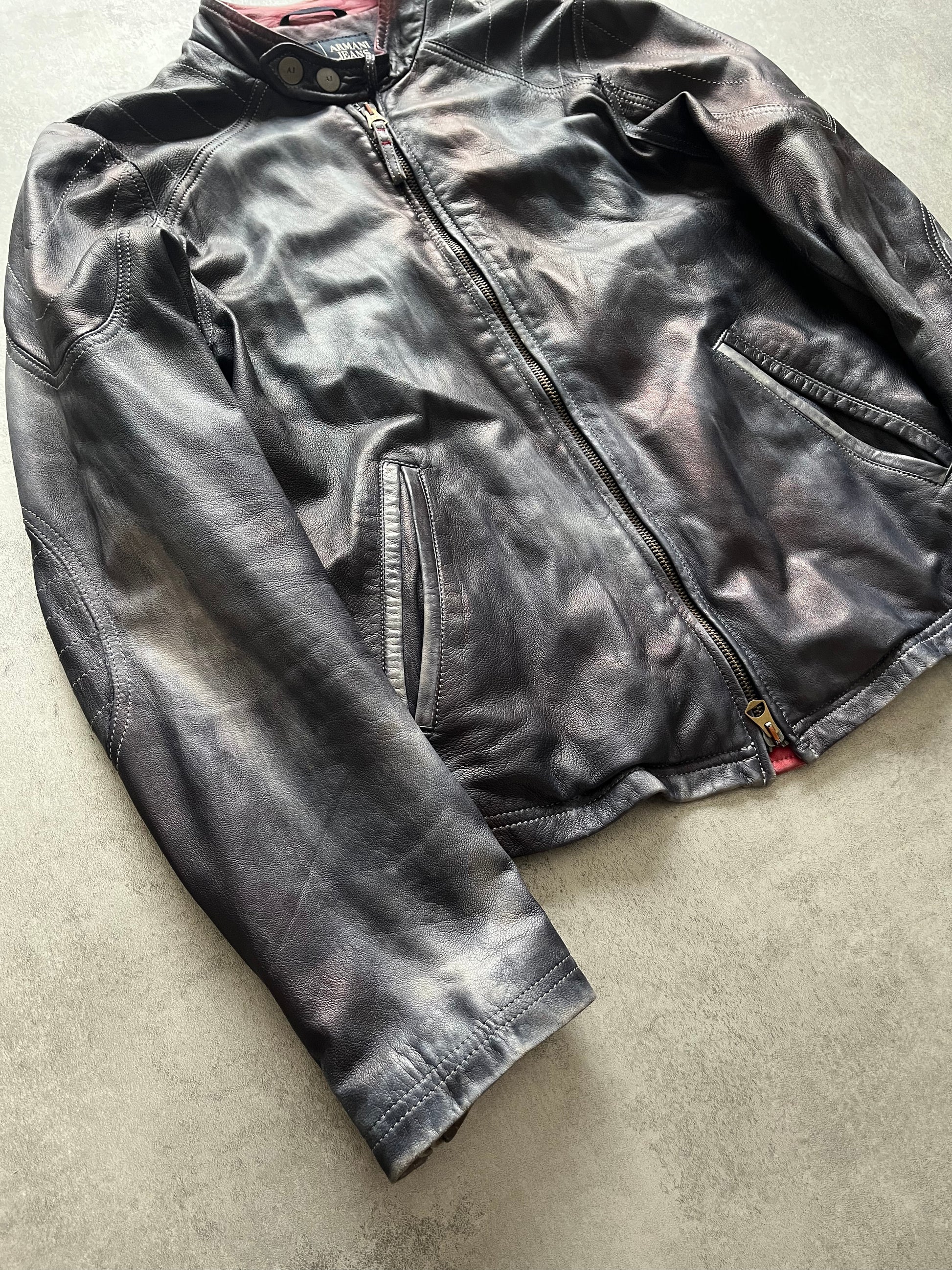 2000s' Armani Painted Leather Jacket (M) (M) - 3