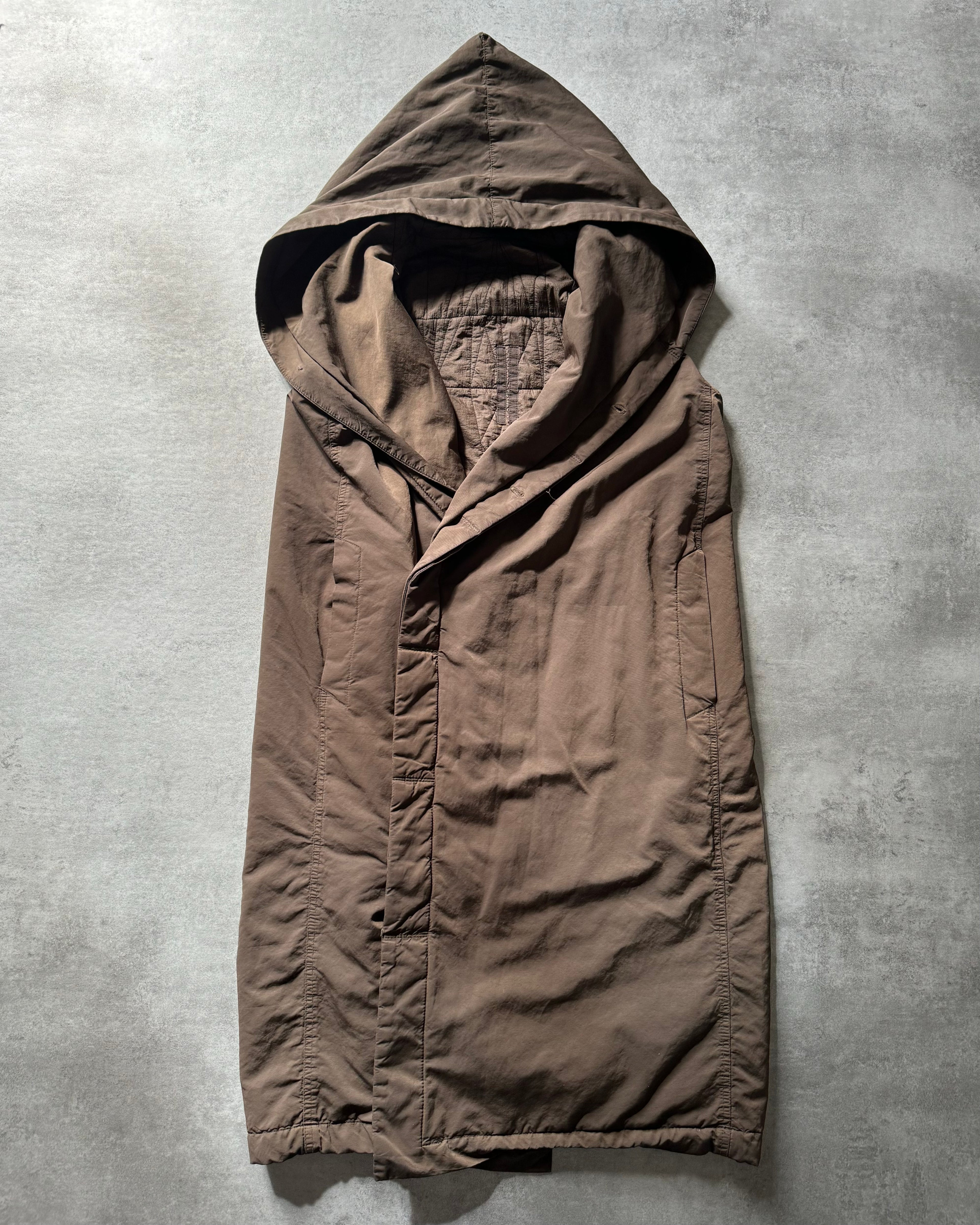 SS2015 Rick Owens Long Sleeveless Brown Hooded Jacket (M) - 2