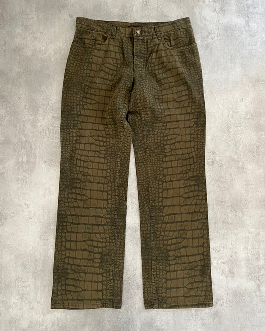 AW2001 Roberto Cavalli Crocodile Effect Olive Pants (L) - 1