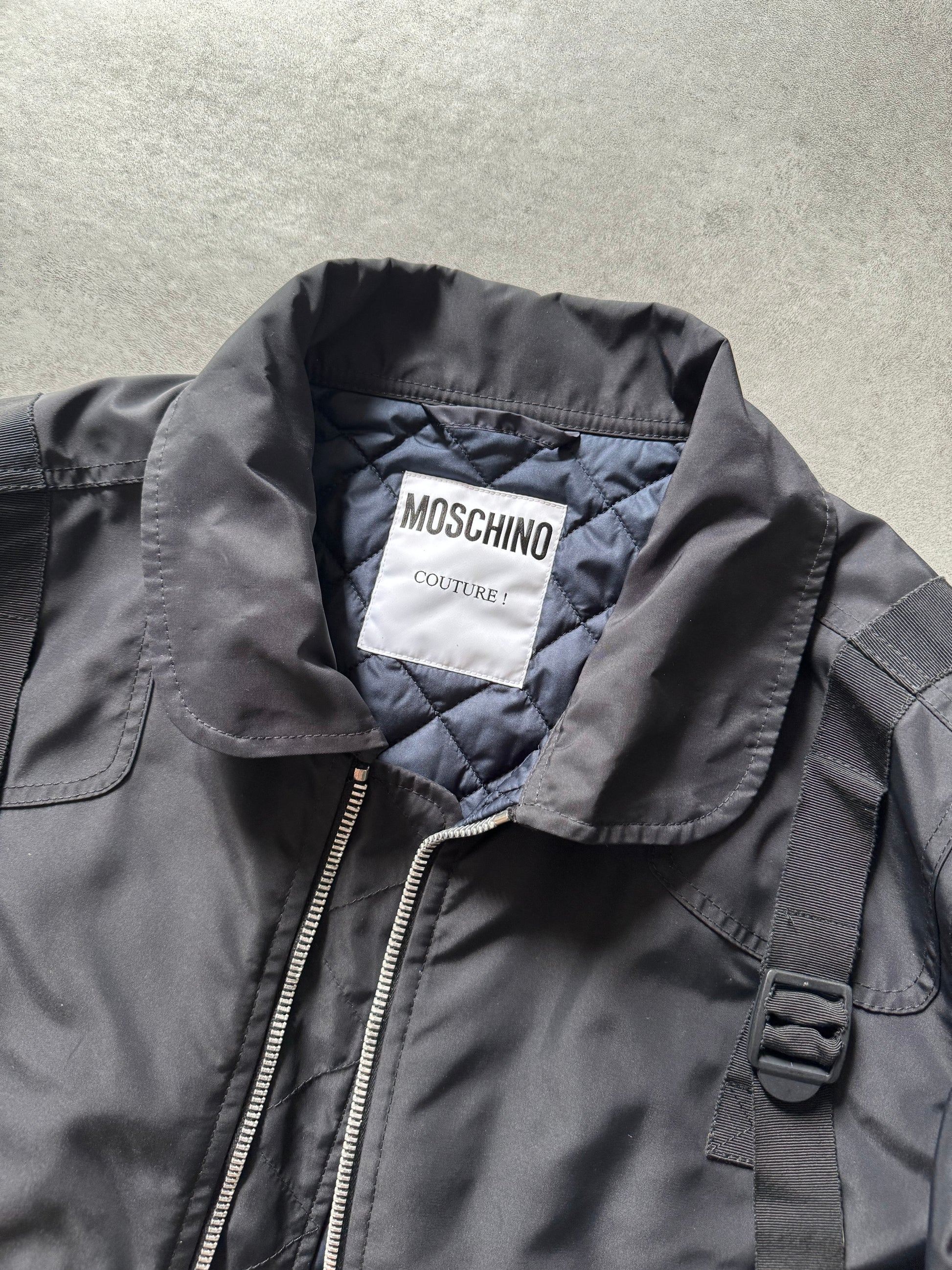 AW2015 Moschino Couture Prototype Black Bondage Bomber  (L) - 9