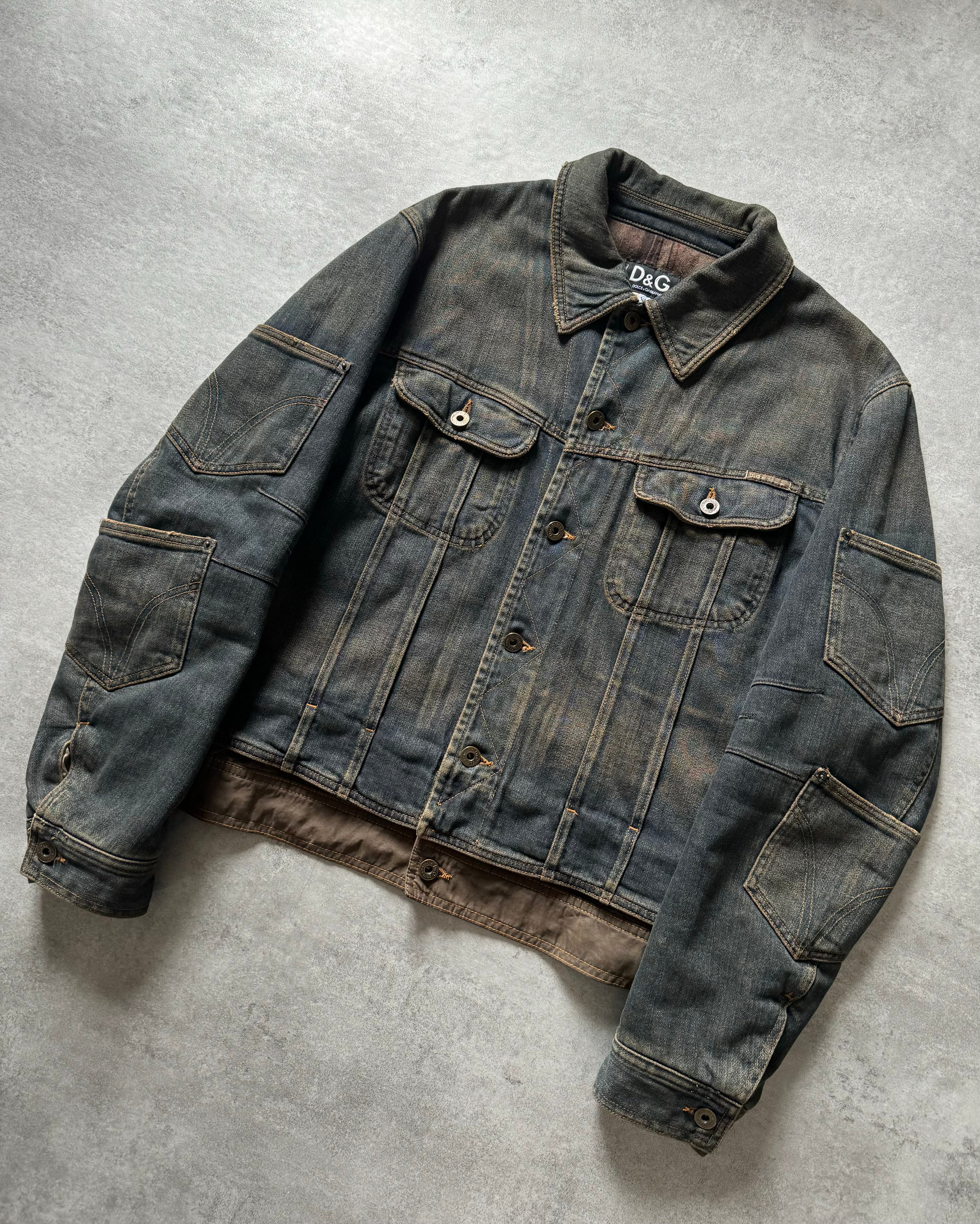 AW2003 Dolce & Gabbana Double Waisted multi Pockets Denim Jacket (L) - 4