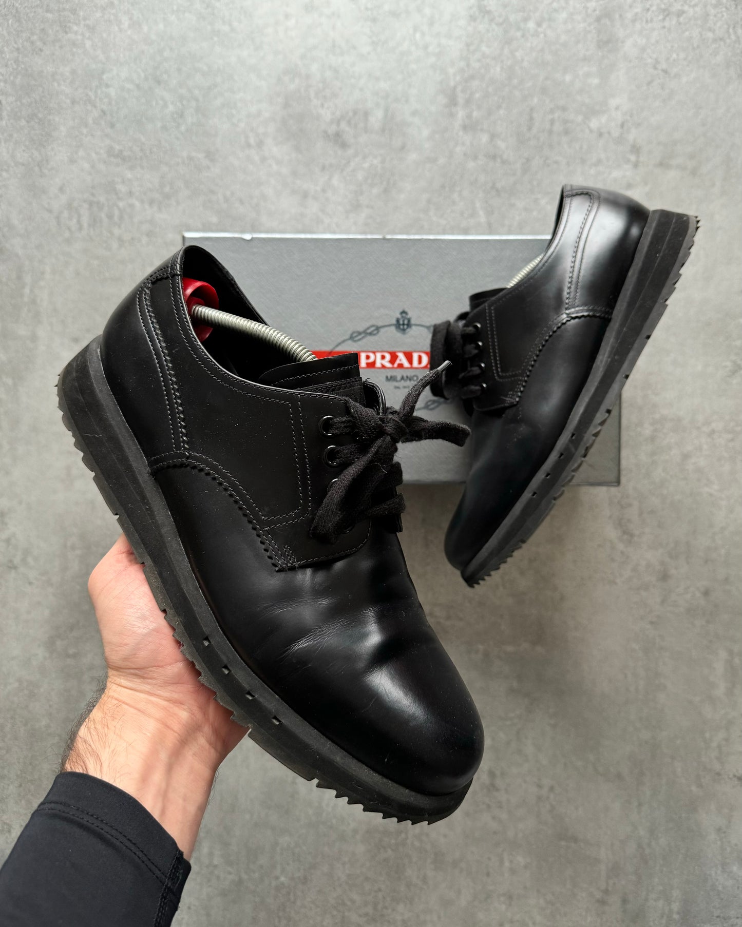 Prada Black Leather Derby Shoes  (42) - 1