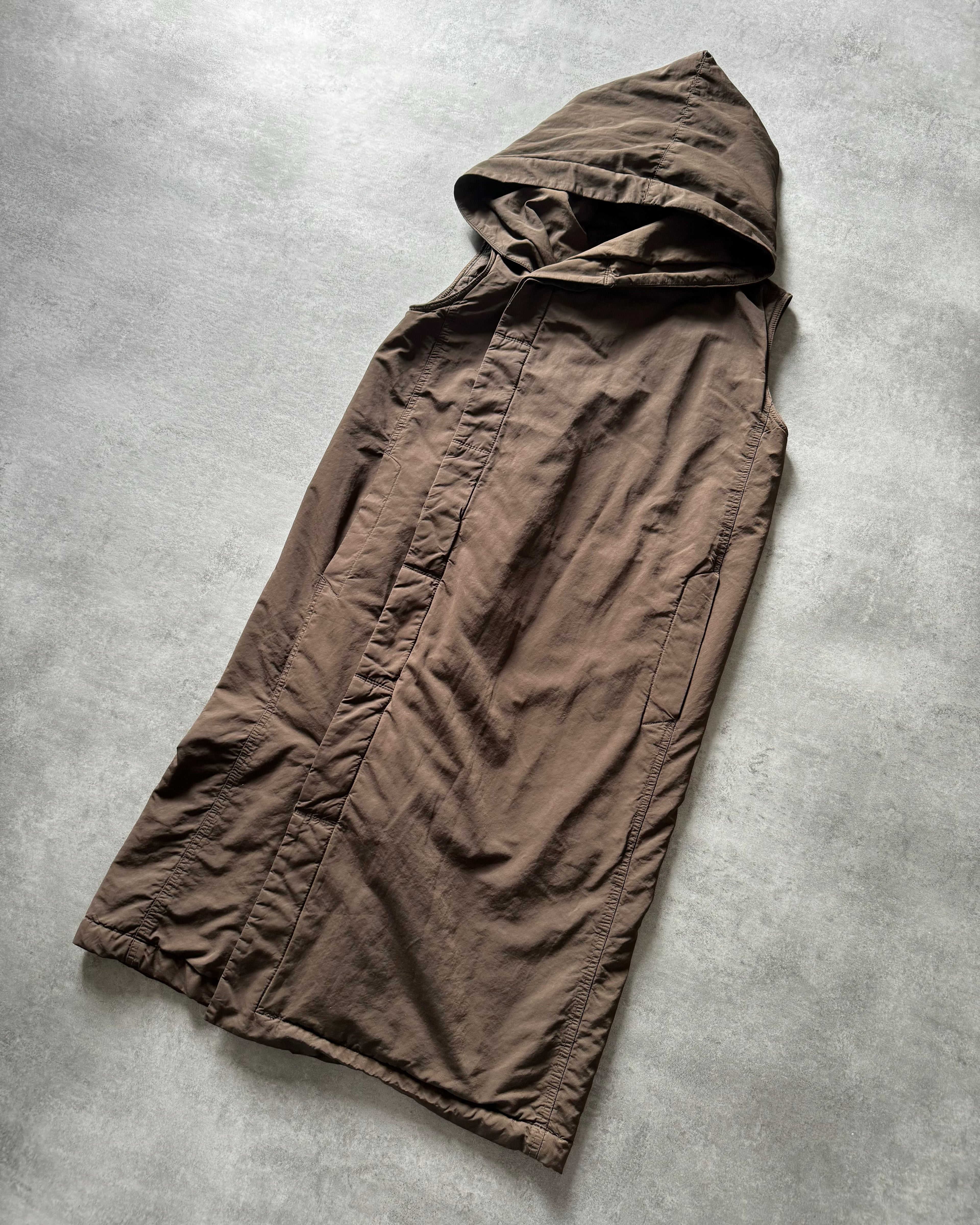 SS2015 Rick Owens Long Sleeveless Brown Hooded Jacket (M) - 5