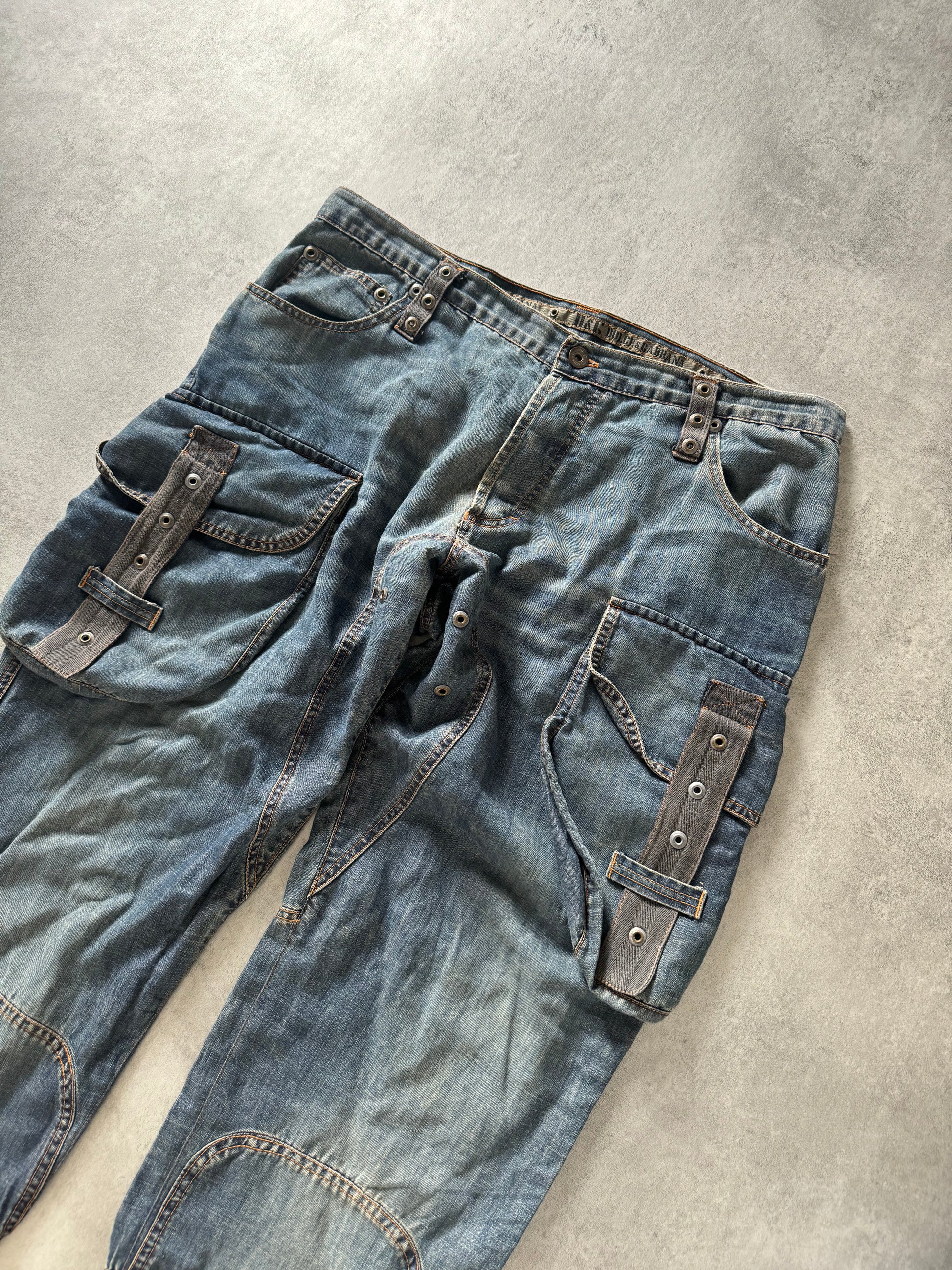 SS2004 Dolce & Gabbana Blue Cargo Bondage Denim Pants (XL) - 5