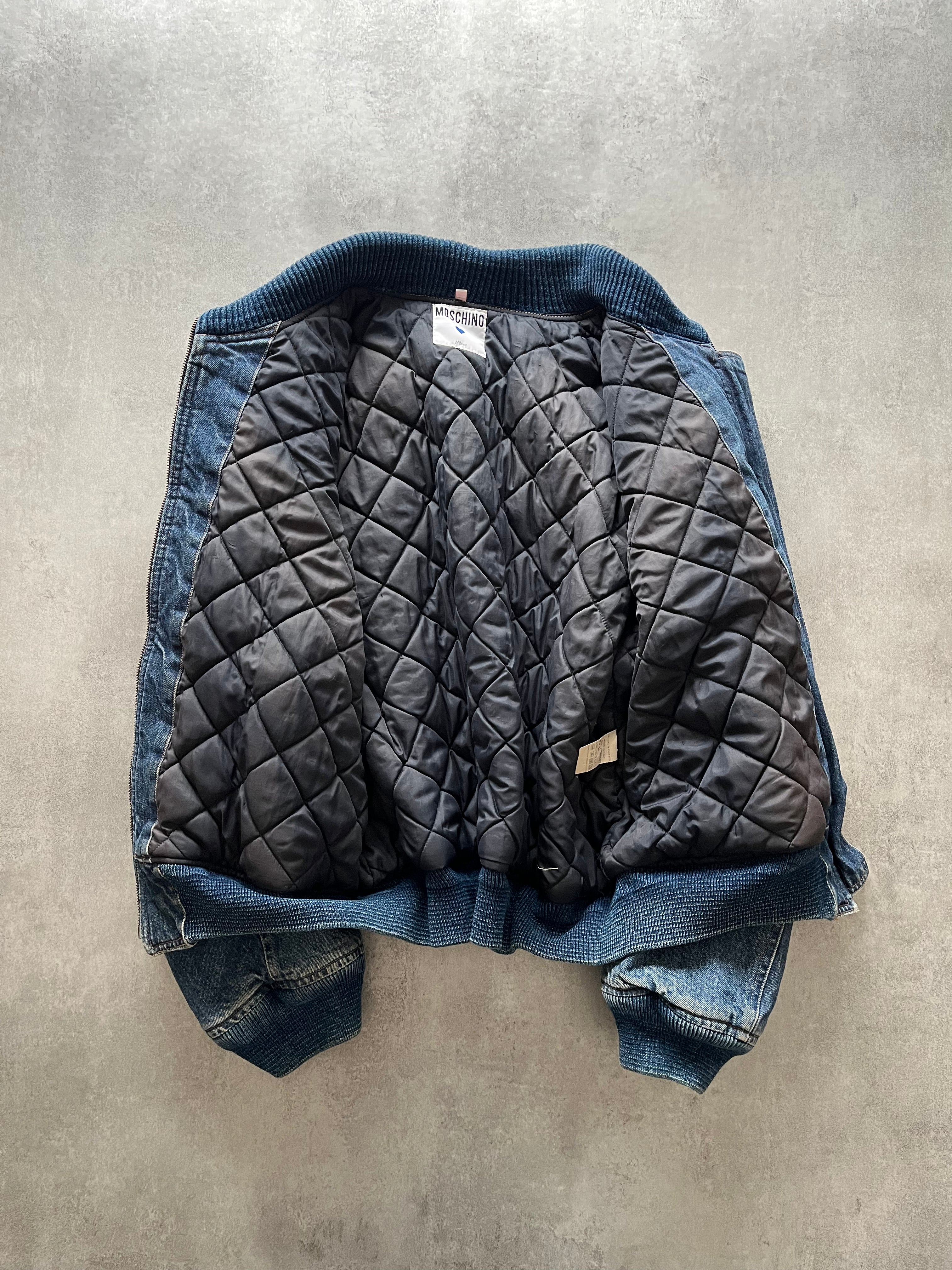 1990s Moschino Aero Relaxed Denim Bomber Jacket (M) - 5