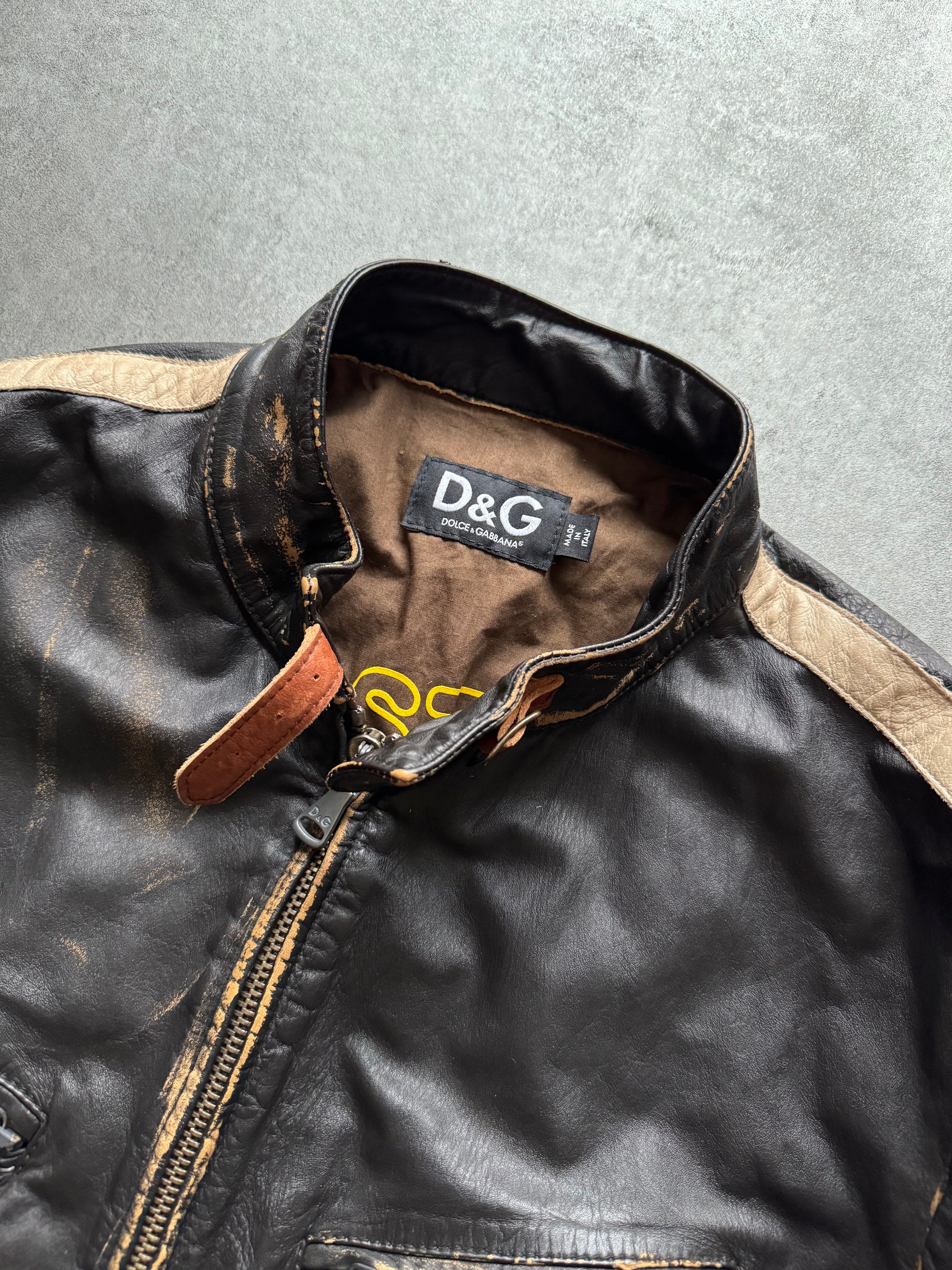 AW2003 Dolce & Gabbana Cafe Racing Plastic Dreamer Leather Jacket (L) - 6