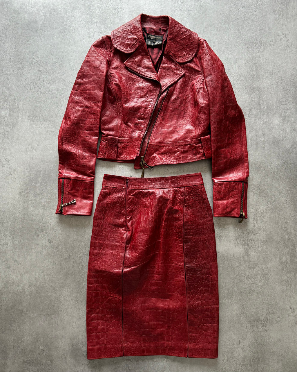 FW2000 Roberto Cavalli Crocodile Leather Red Skirt (S) - 8