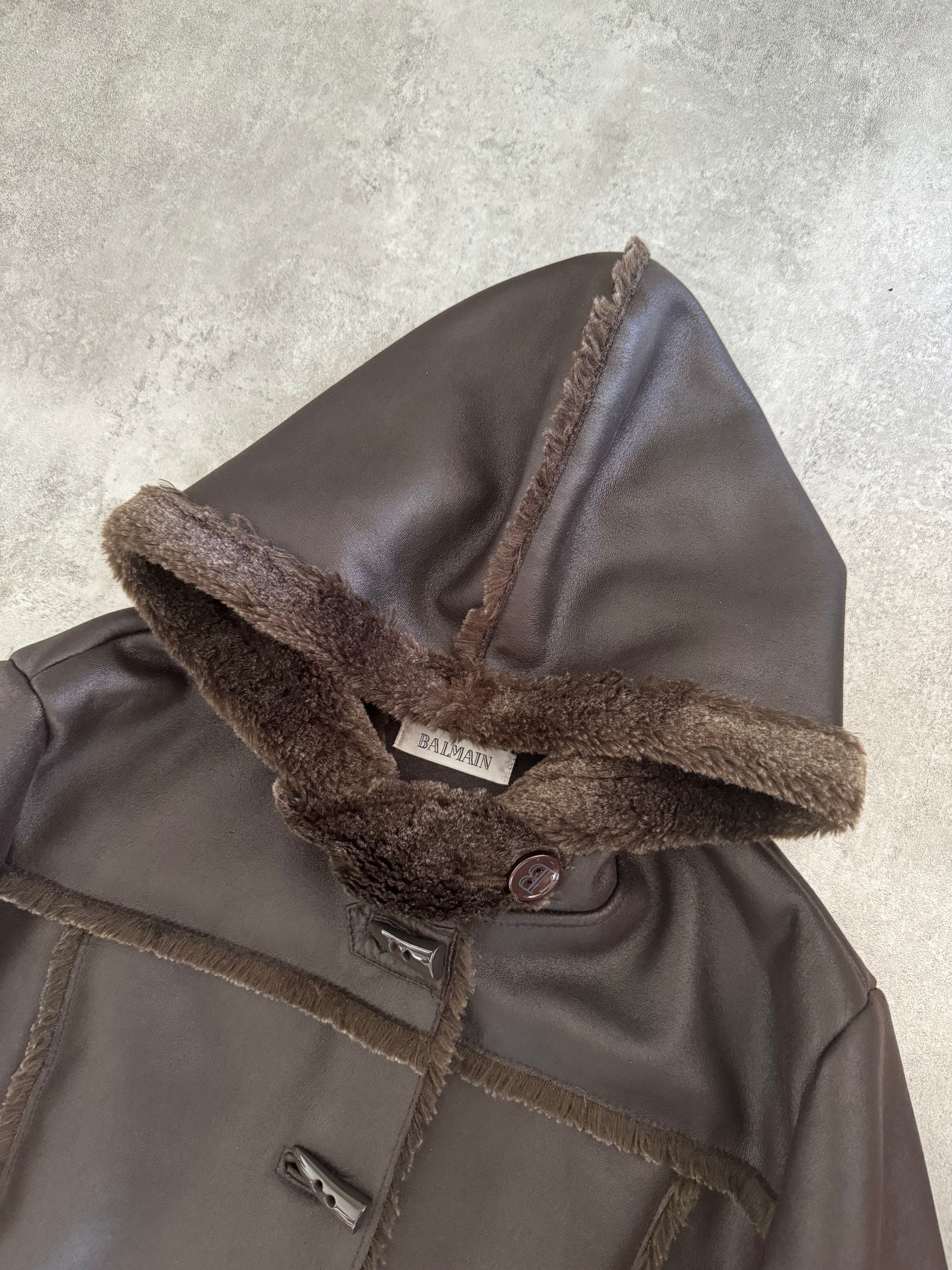 1990s Balmain Brown Faux Fur Jacket  (S) - 8